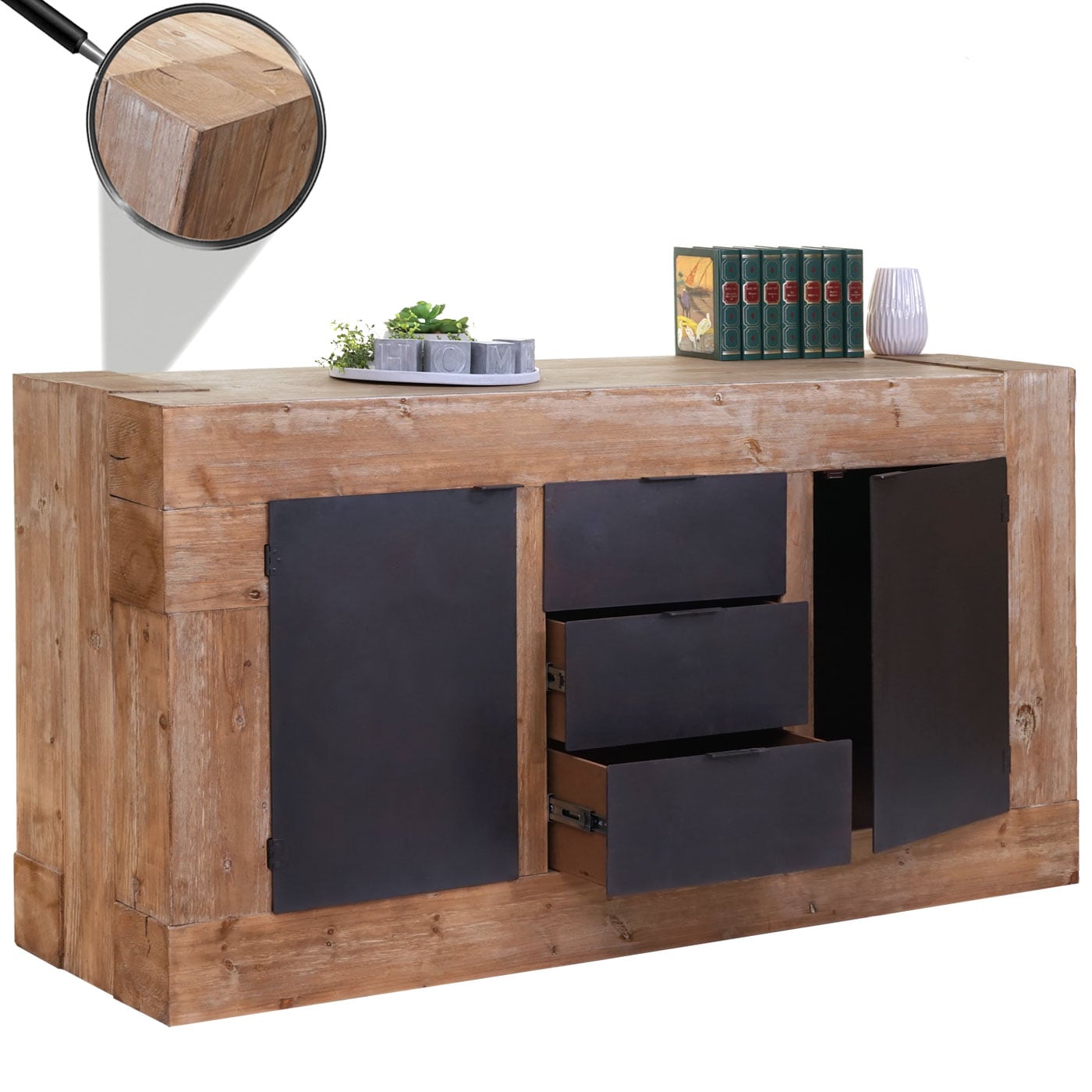 Sideboard MCW-A15, Kommode Schrank Anrichte, Tanne Holz rustikal massiv MVG-zertifiziert 90x160x45cm 67kg - Bild 1