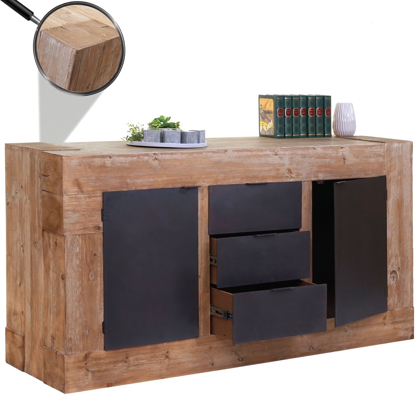 Sideboard MCW-A15, Kommode Schrank Anrichte, Tanne Holz rustikal massiv MVG-zertifiziert 90x160x45cm 67kg | 04057651243597
