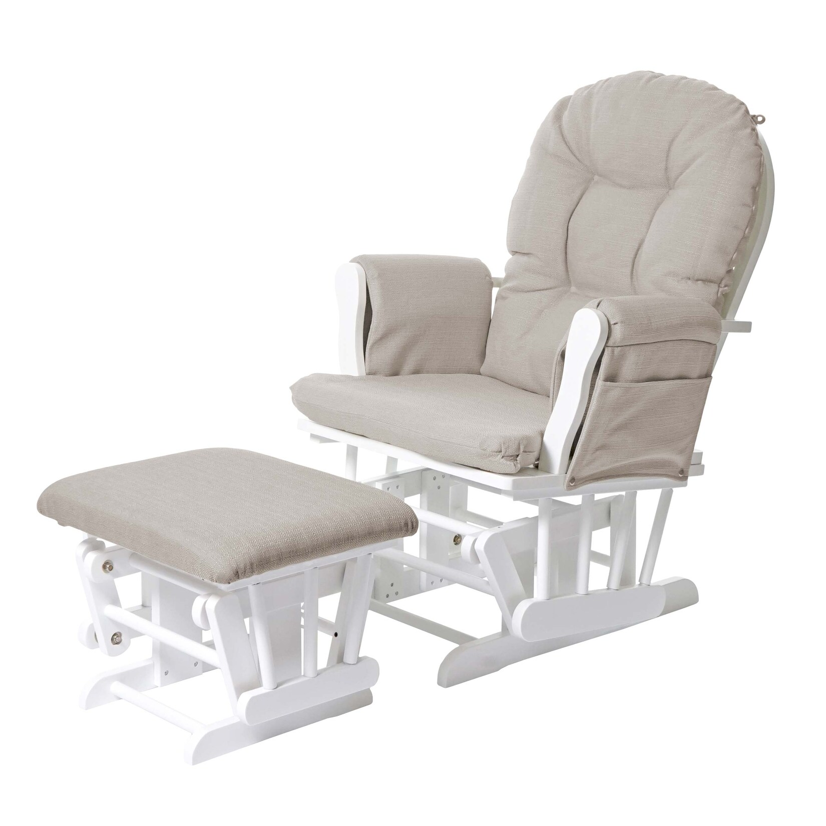 Relaxsessel MCW-C76, Schaukelstuhl Sessel Schwingstuhl mit Hocker ~ Stoff/Textil, creme, Gestell weiß