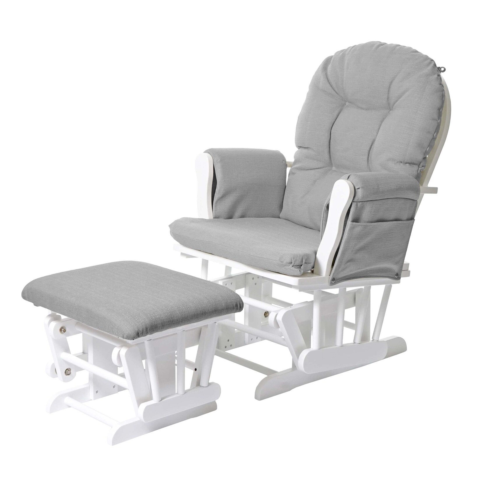Relaxsessel MCW-C76, Schaukelstuhl Sessel Schwingstuhl mit Hocker ~ Stoff/Textil, hellgrau, Gestell weiß