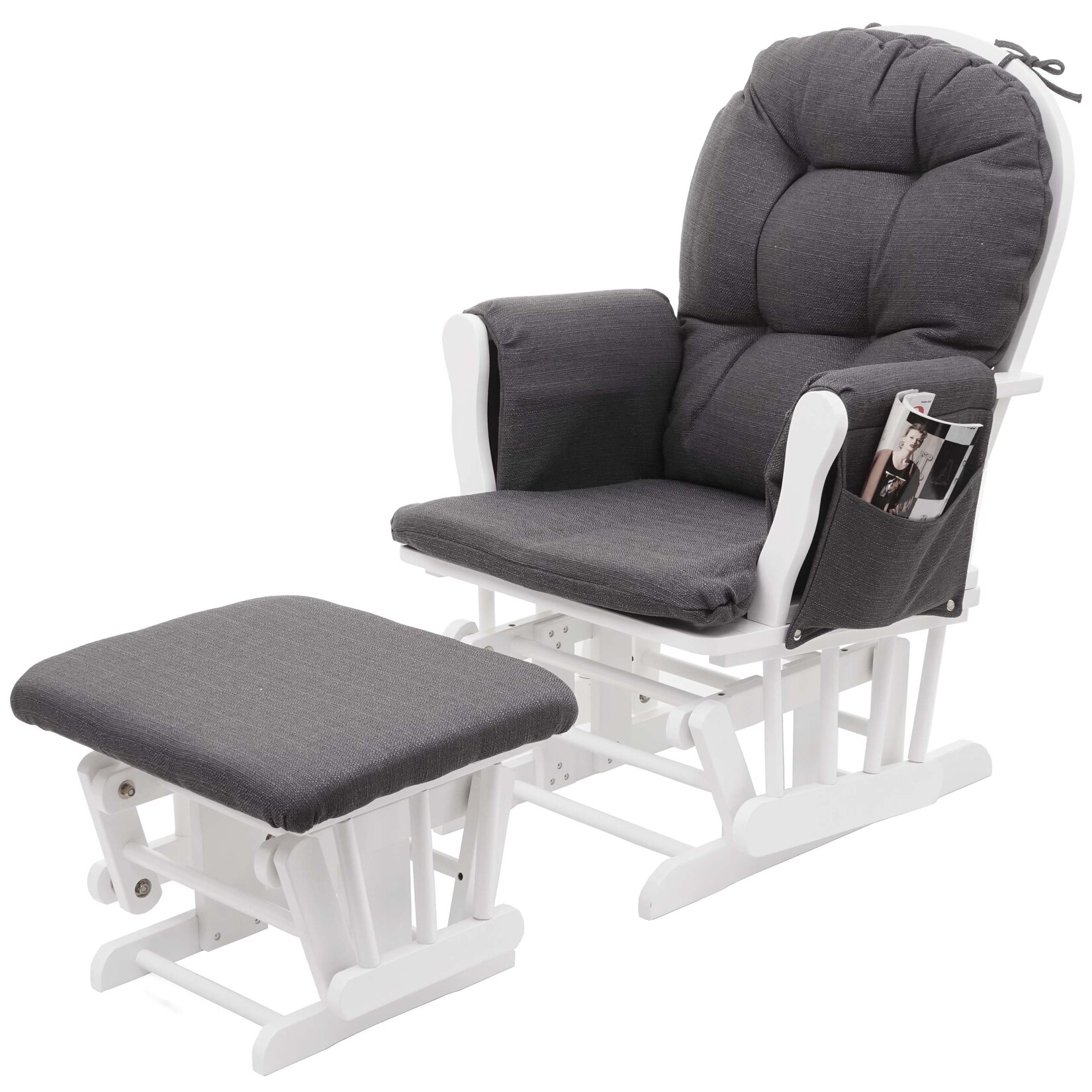 Relaxsessel MCW-C76, Schaukelstuhl Sessel Schwingstuhl mit Hocker ~ Stoff/Textil, dunkelgrau, Gestell weiß