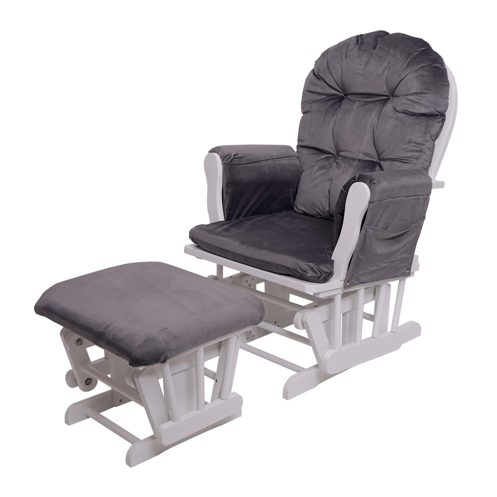 Relaxsessel MCW-C76, Schaukelstuhl Sessel Schwingstuhl mit Hocker ~ Samt, grau, Gestell weiß