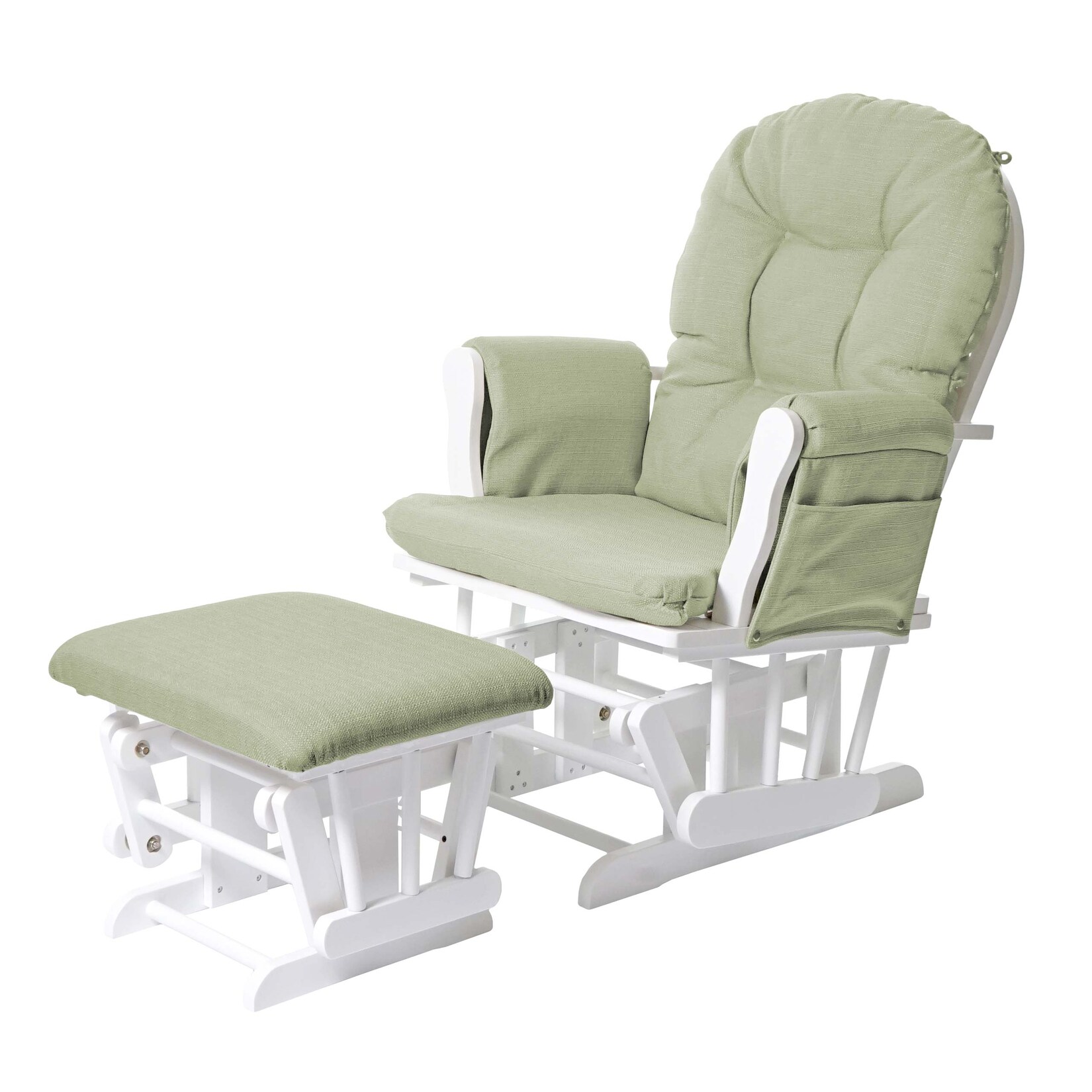 Relaxsessel MCW-C76, Schaukelstuhl Sessel Schwingstuhl mit Hocker ~ Stoff/Textil, hellgrün, Gestell weiß | 04057651307527