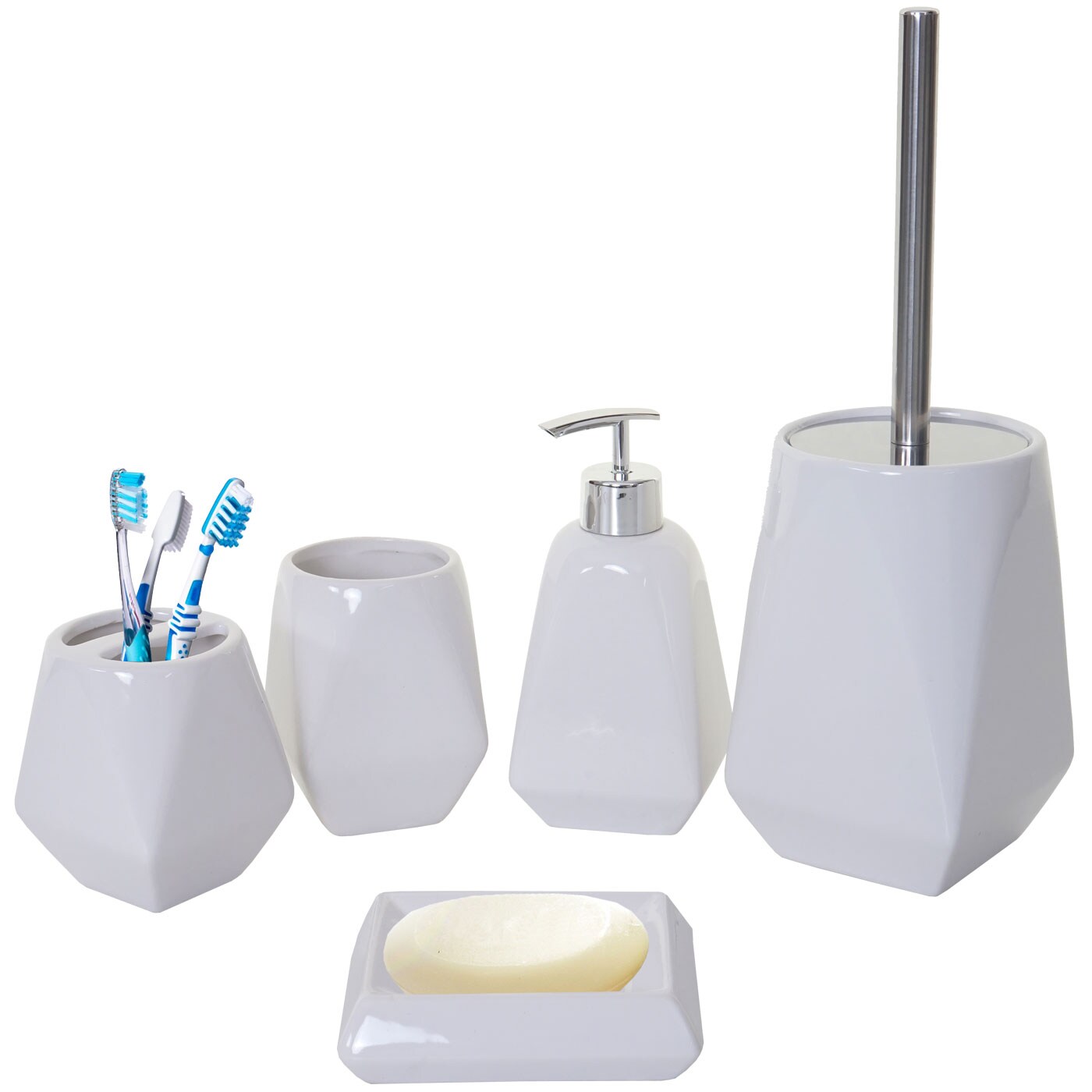 5-teiliges Badset MCW-C71, WC-Garnitur Badezimmerset Badaccessoires, Keramik ~ weiß | 04057651243559