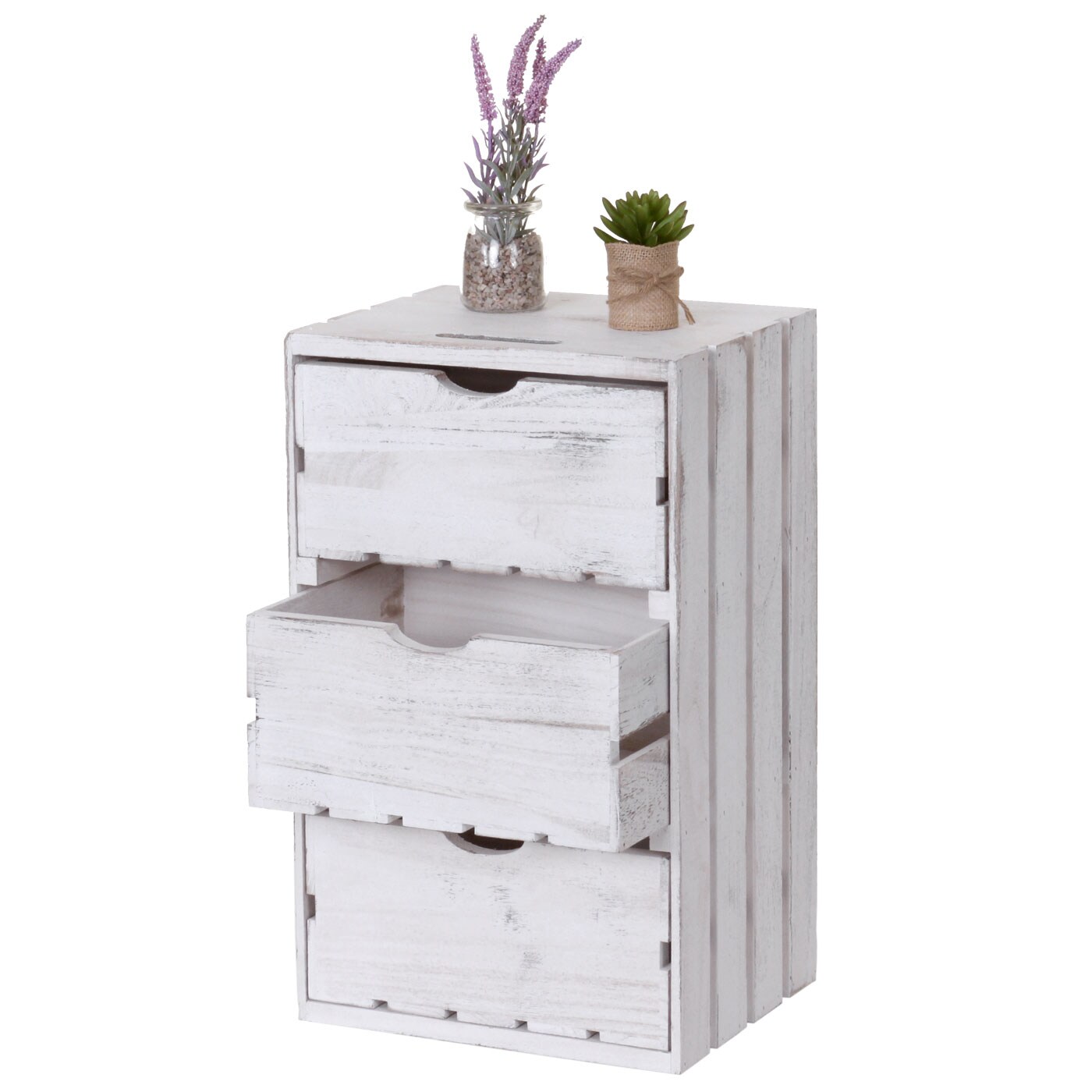 Kommode MCW-C62, Schubladenkommode Holzkiste, Shabby-Look Vintage 3 Schubladen 53x32x26cm ~ weiß | 04057651247946