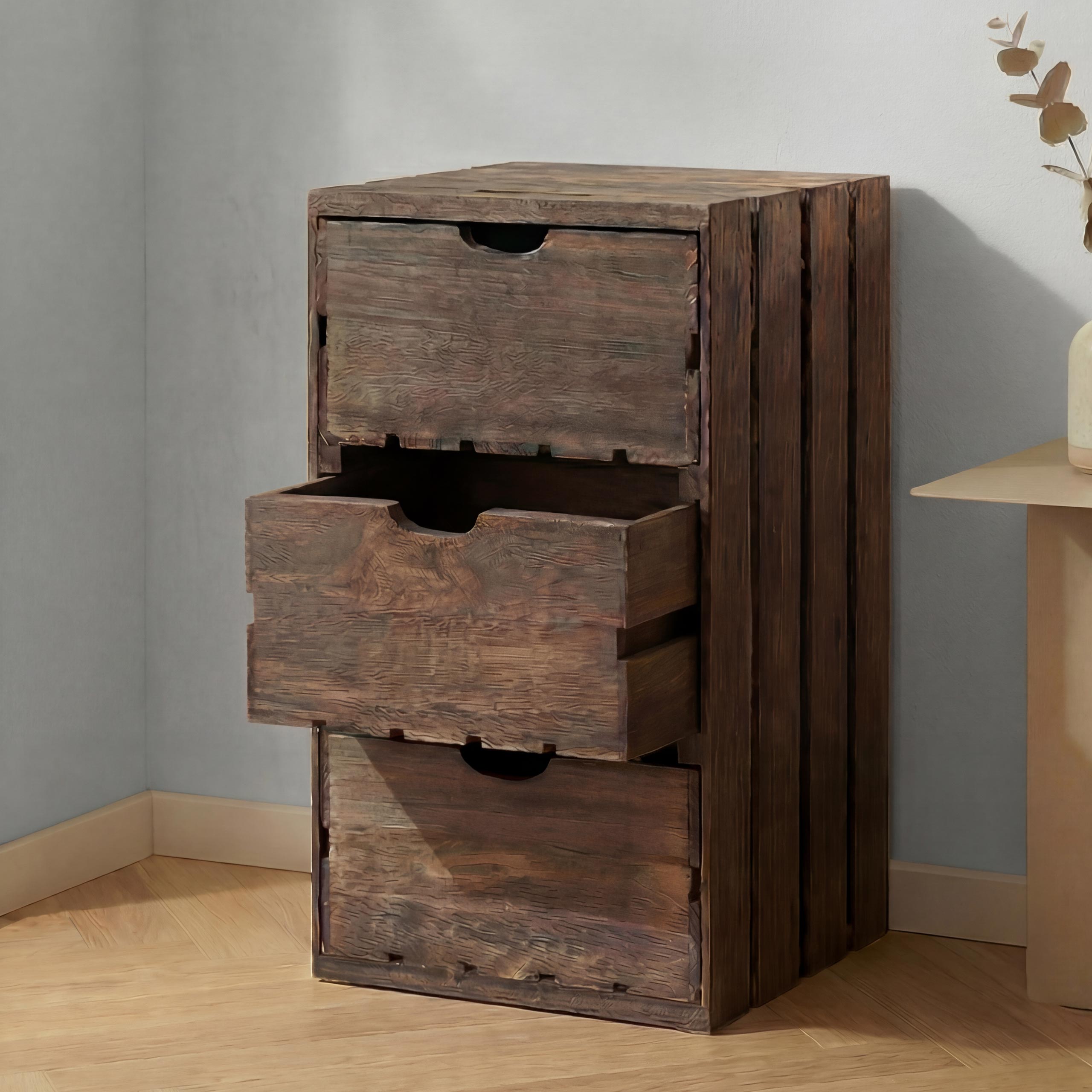 Kommode MCW-C62, Schubladenkommode Holzkiste, Shabby-Look Vintage 3 Schubladen 53x32x26cm ~ braun - Bild 1