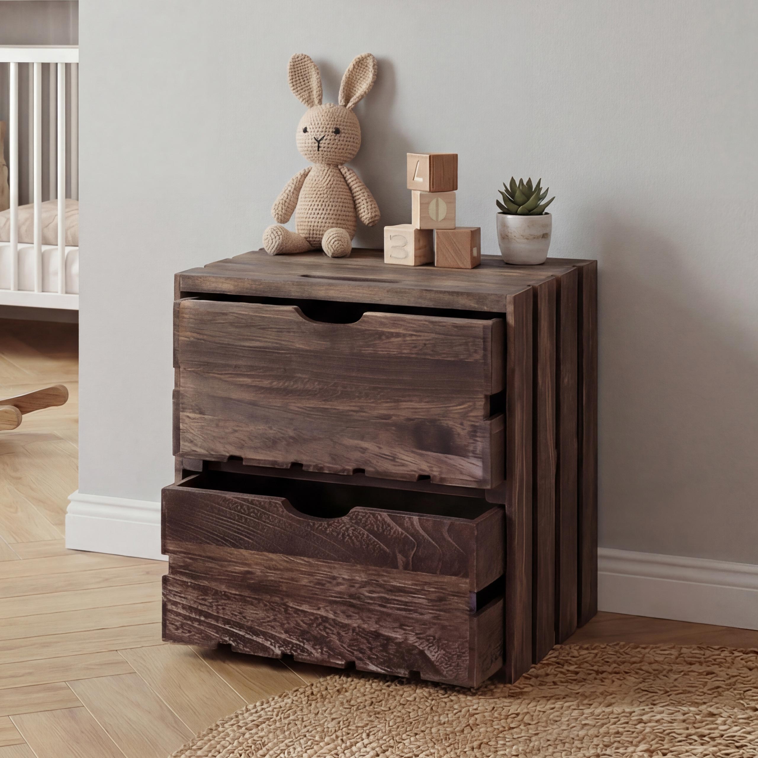 Kommode MCW-C62, Schubladenkommode Holzkiste, Shabby-Look Vintage, 2 Schubladen 36x32x26cm ~ braun - Bild 1