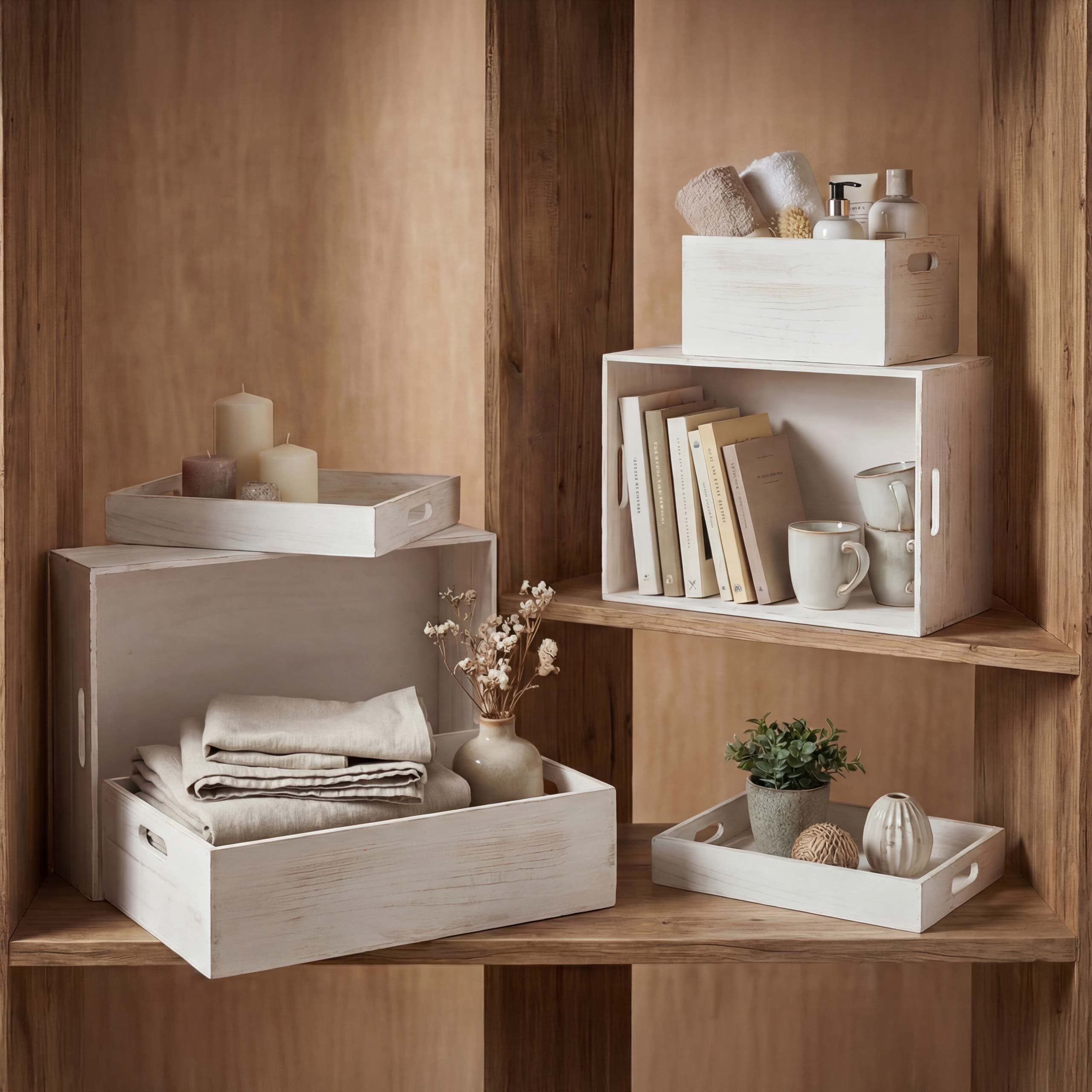 6er Set Holzbox MCW-C20, Dekokiste Aufbewahrung Holzkiste, Shabby-Look Vintage ~ wei&szlig; shabby - Bild 1