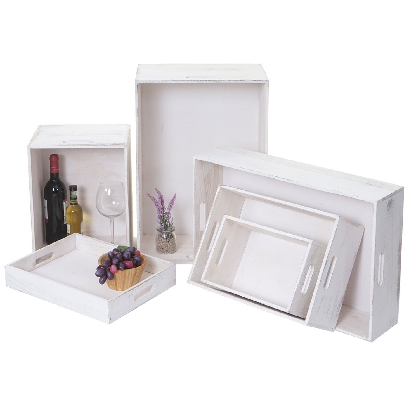 6er Set Holzbox MCW-C20, Dekokiste Aufbewahrung Holzkiste, Shabby-Look Vintage ~ weiß shabby | 04057651264516