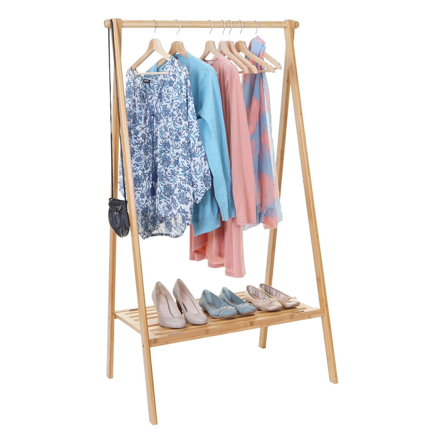 Standgarderobe MCW-B82, Kleiderst&auml;nder Garderobe Garderobenst&auml;nder, Bambus klappbar 150x84x57cm - Bild 1