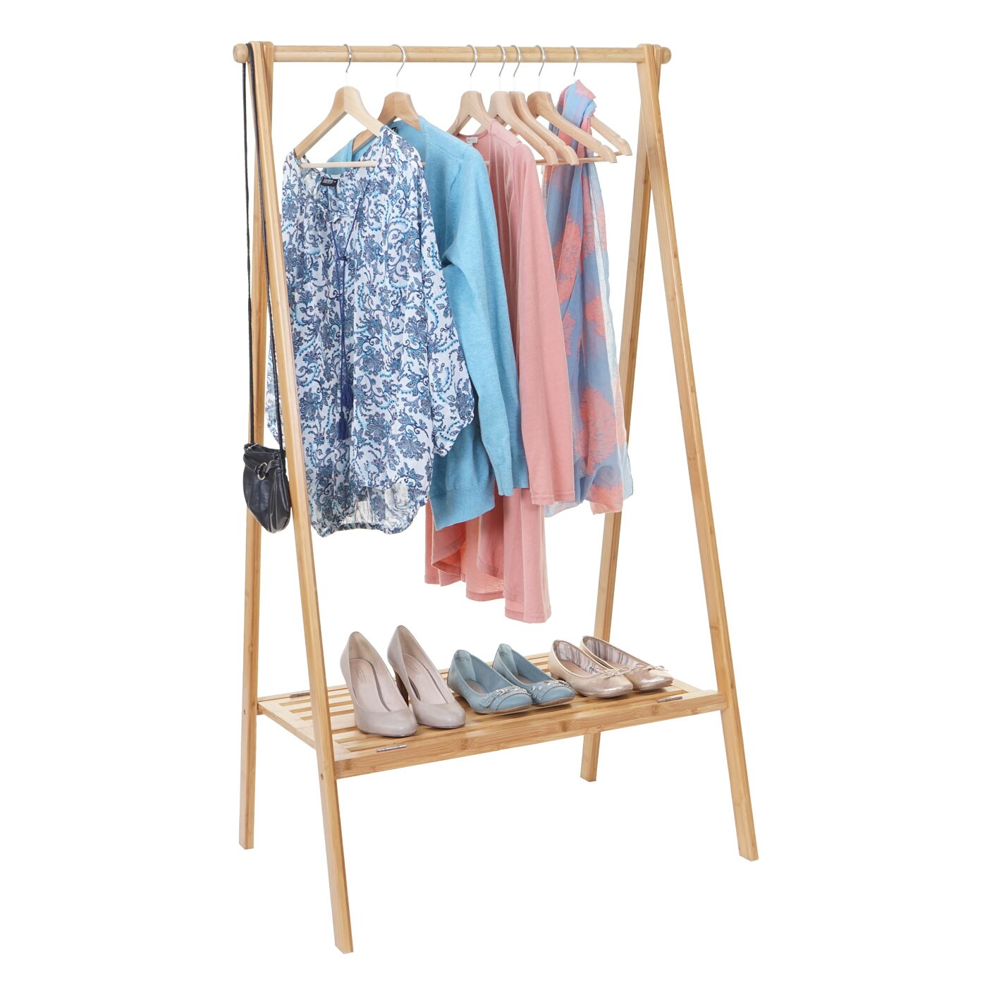 Standgarderobe MCW-B82, Kleiderständer Garderobe Garderobenständer, Bambus klappbar 150x84x57cm