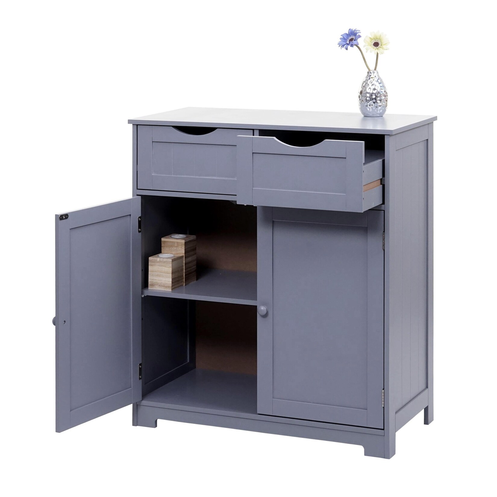 Kommode MCW-B65, Schubladenschrank Schrank, 2 Schubladen und 2 Türen 80x70x35cm ~ grau