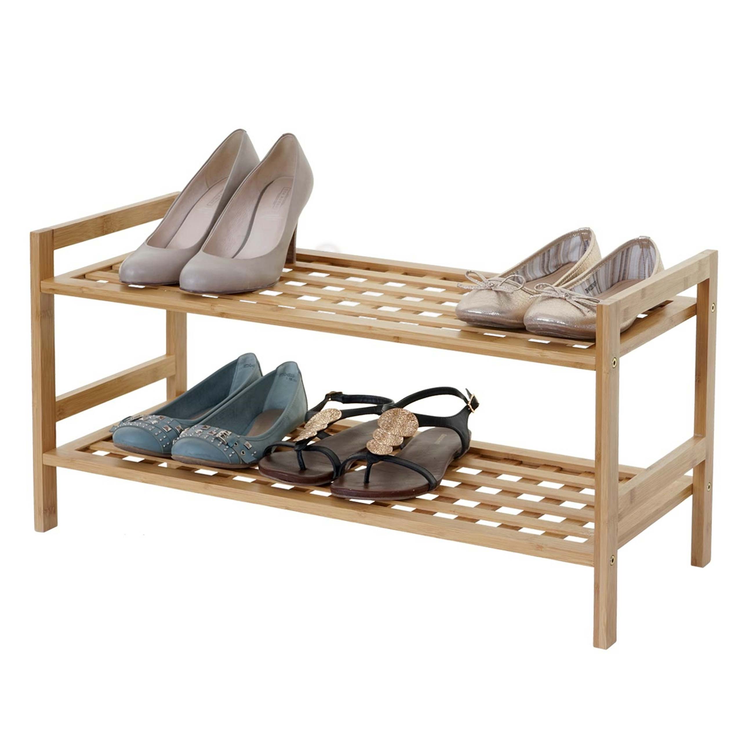 Schuhregal MCW-B53, Regal B&uuml;cherregal Badregal Standregal, Bambus ~ 2 B&ouml;den - Bild 1