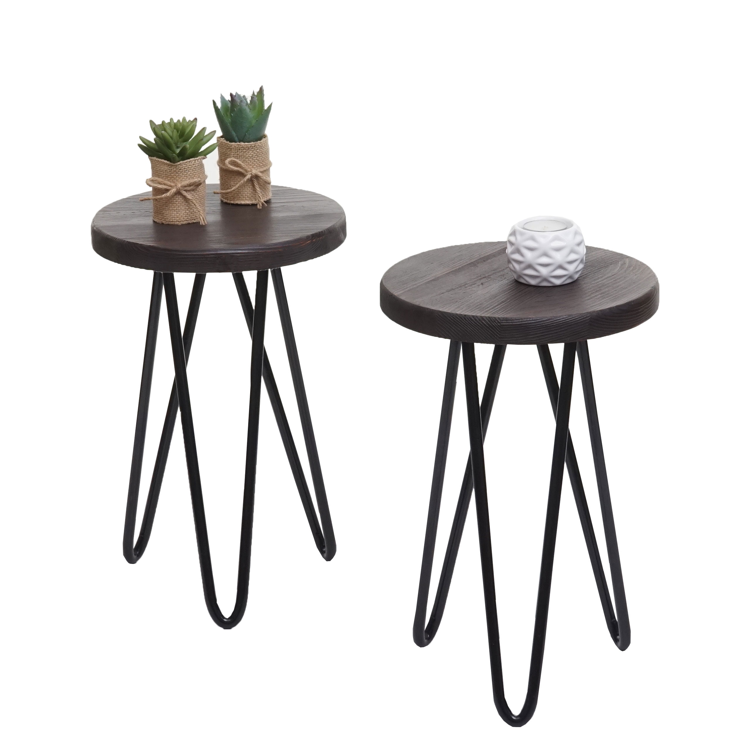 2er-Set Beistelltisch MCW-A80, Nachttisch Kaffeetisch, Industrial Echtholz &Oslash;25cm ~ dunkelbraun - Bild 1