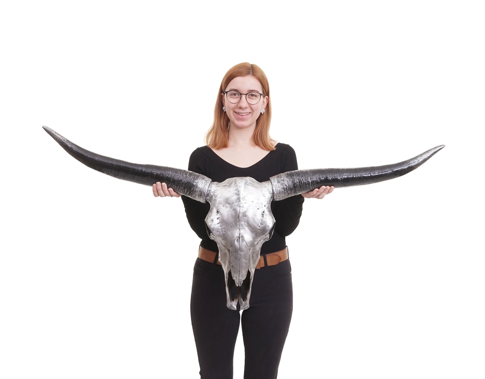 Deko Schädel 132cm MCW-A14, Polyresin Stier Bulle Longhorn Kopf Trophäe, In-/Outdoor ~ silberfarben