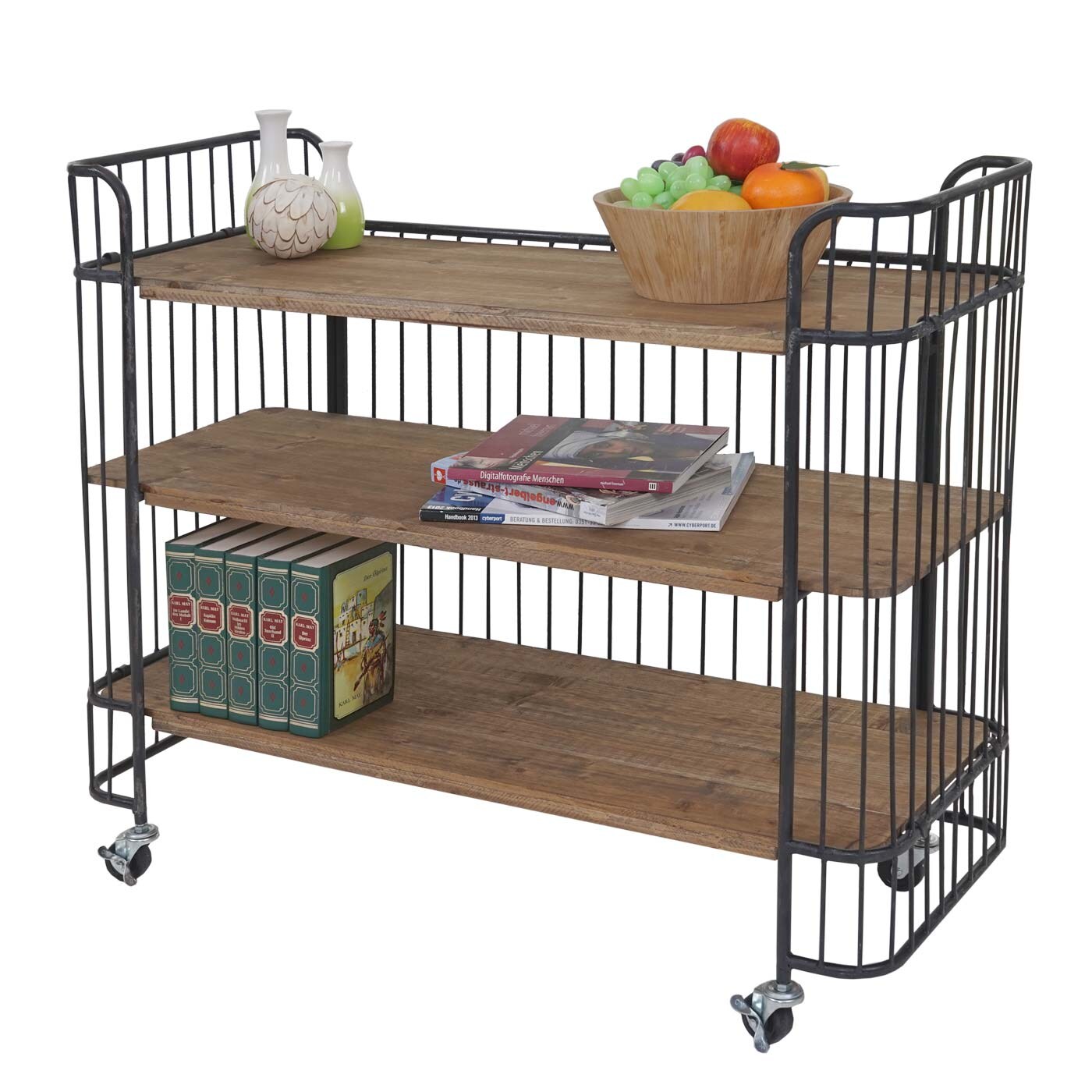 Rollwagen MCW-A43, Rollregal Servierwagen, Tanne Holz massiv Vintage 84x98x36cm | 04057651188379