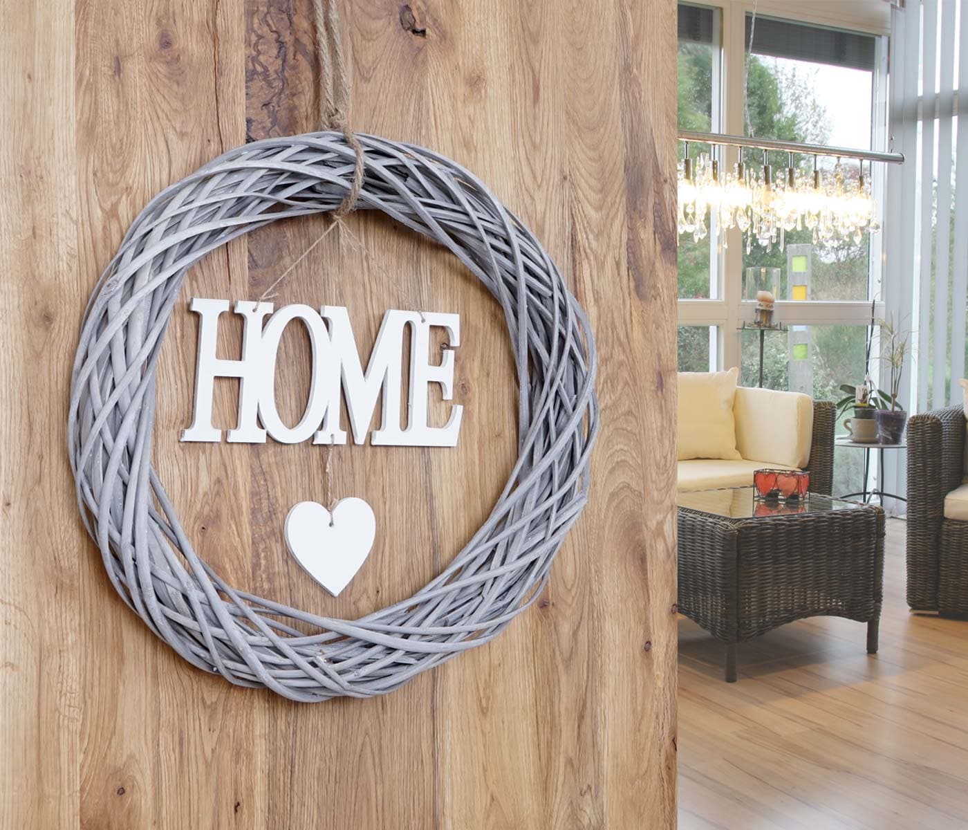 T&uuml;rkranz Home rund, Dekokranz Wandkranz Kranz, Holz &Oslash; 40cm MVG wei&szlig;-grau - Bild 1