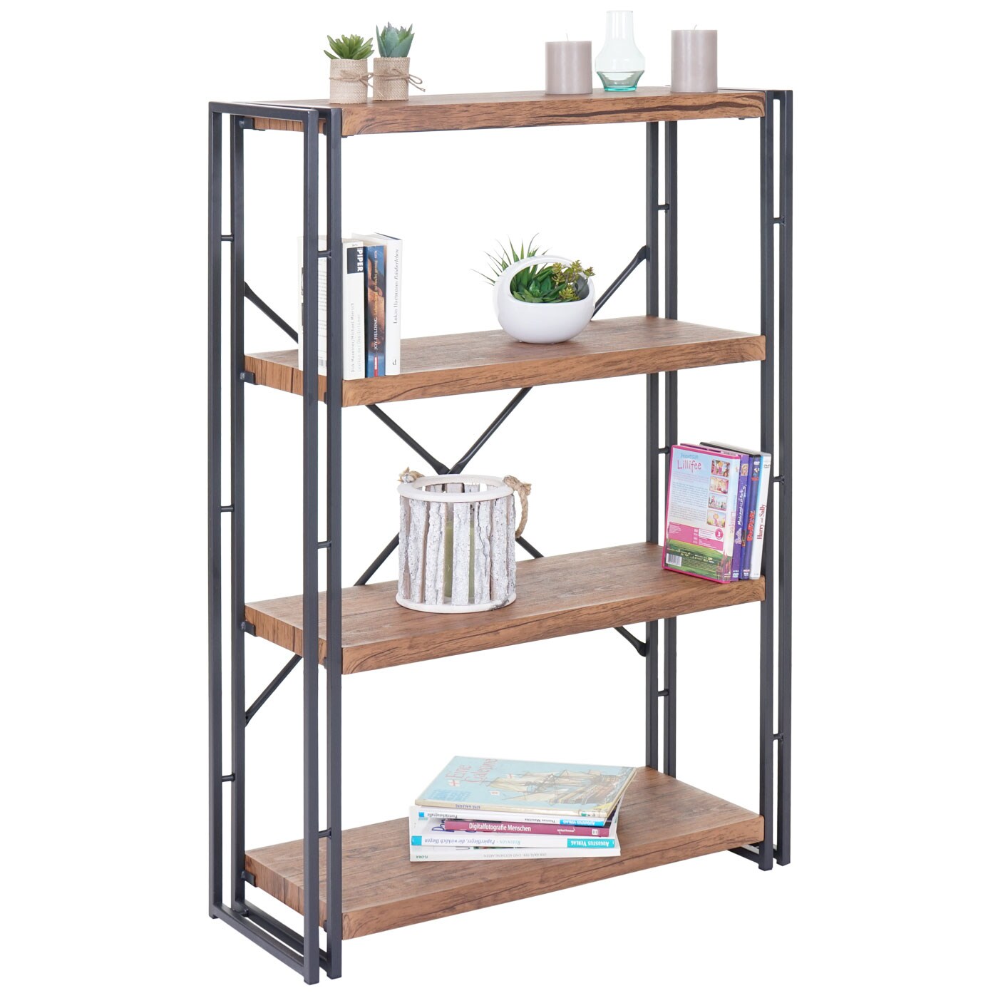 Bücherregal MCW-A27, Standregal Wohnregal, 121x80cm 3D-Struktur 4 Ebenen, Wildeiche-Optik