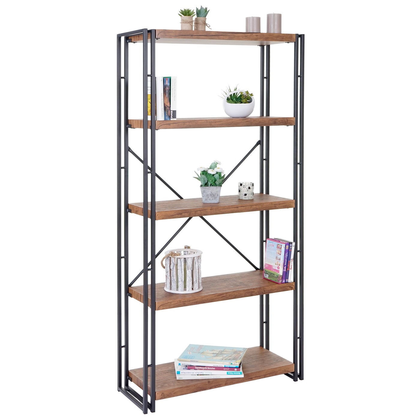 B&uuml;cherregal MCW-A27, Standregal Wohnregal, 165x80cm 3D-Struktur 5 Ebenen, Wildeiche-Optik - Bild 1