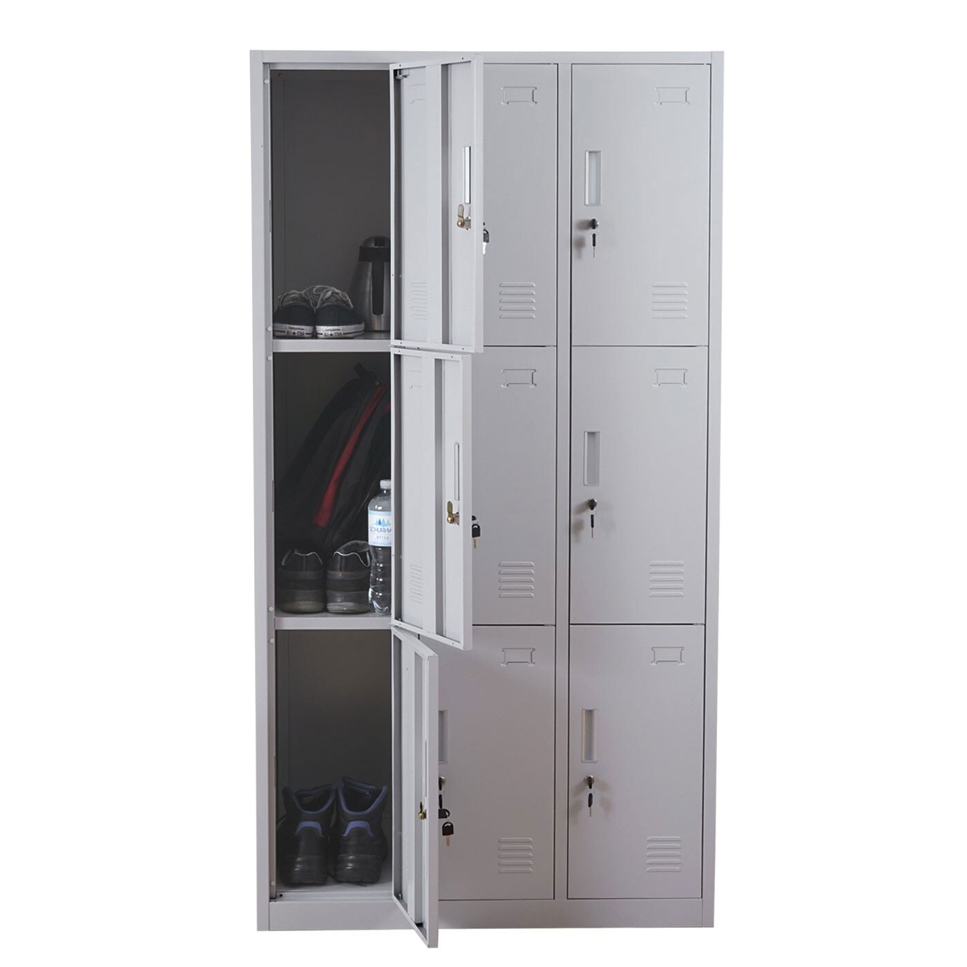Schließfach Preston T829, Schließfachschrank Wertfachschrank Spind, Metall 9 Fächer, grau