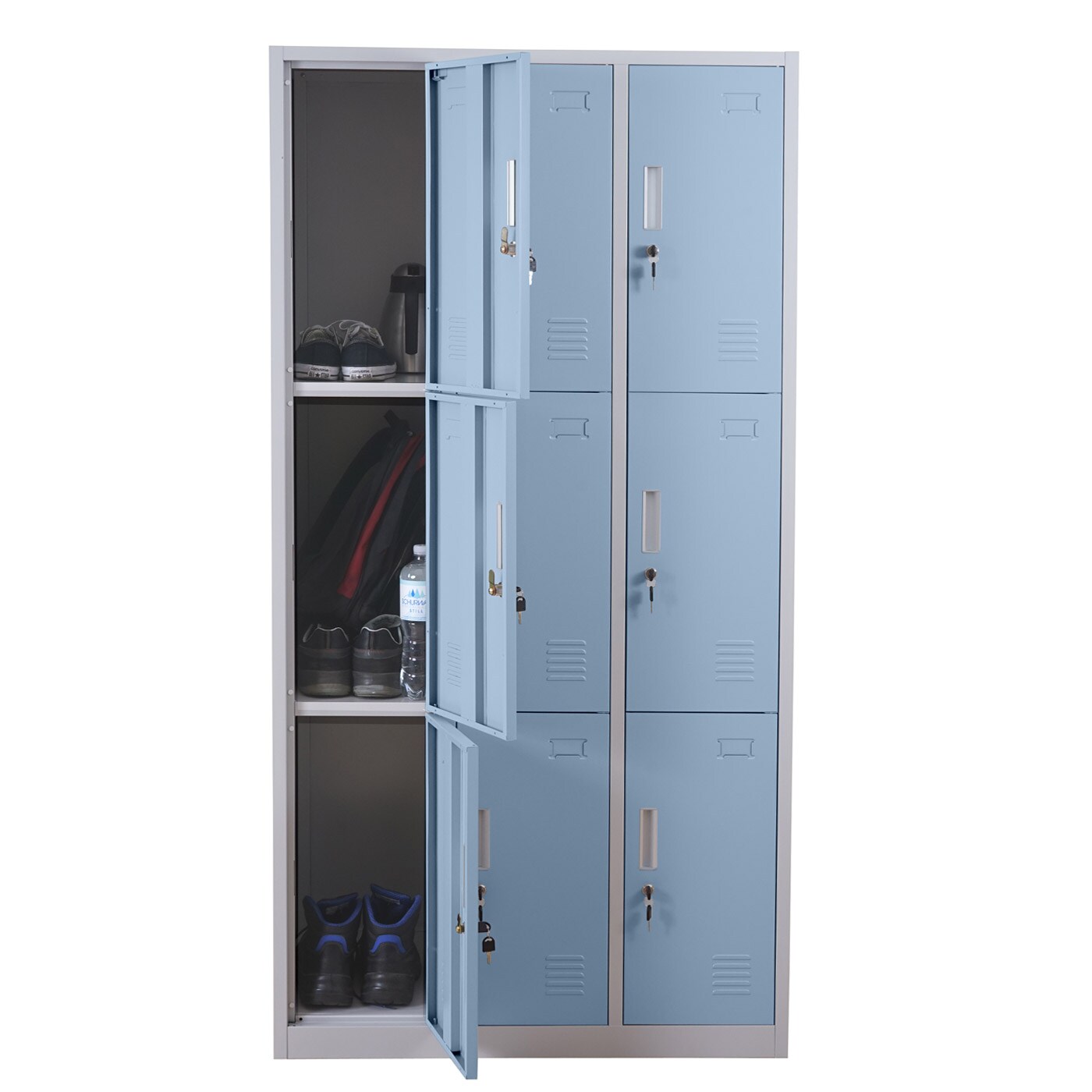 Schließfach Preston T829, Schließfachschrank Wertfachschrank Spind, Metall 9 Fächer, blau