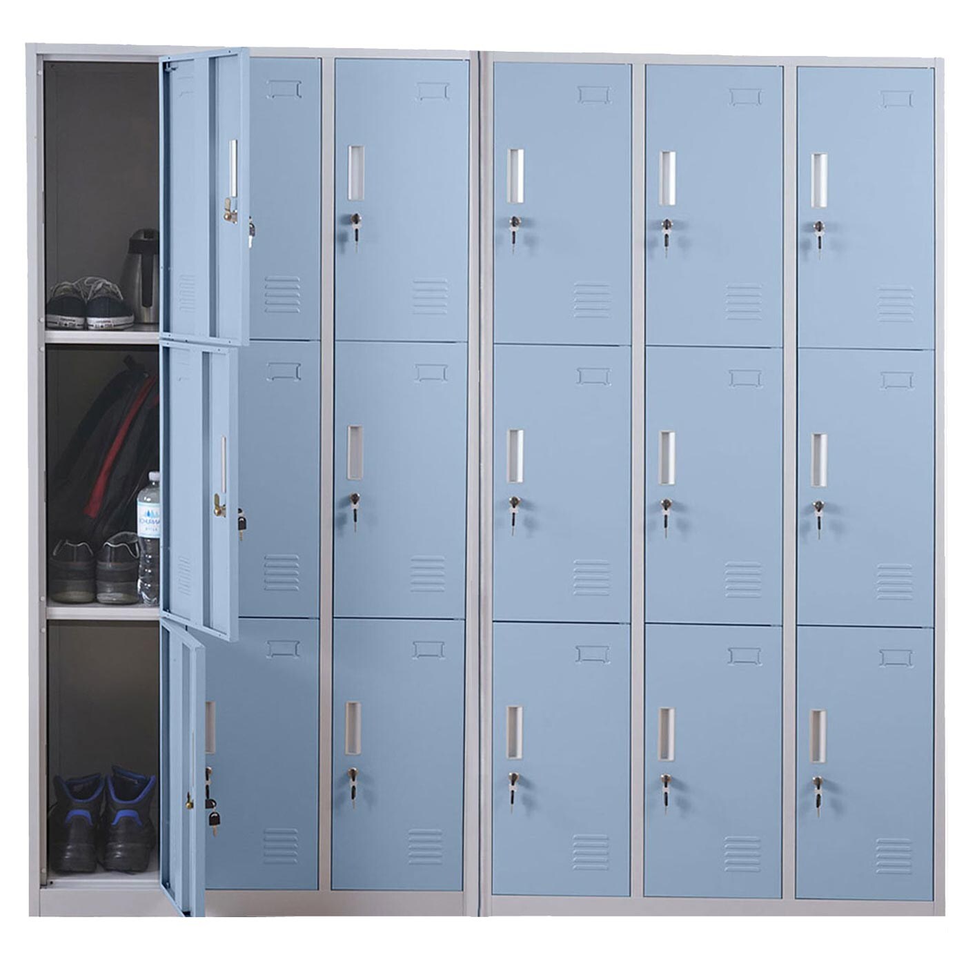 Schließfach Preston T829, Schließfachschrank Wertfachschrank Spind, Metall 9 Fächer, blau