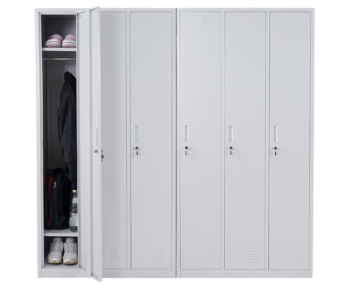 Schließfach Preston T829, Spind Wertfachschrank Schließfachschrank, Metall 6 Fächer ~ grau