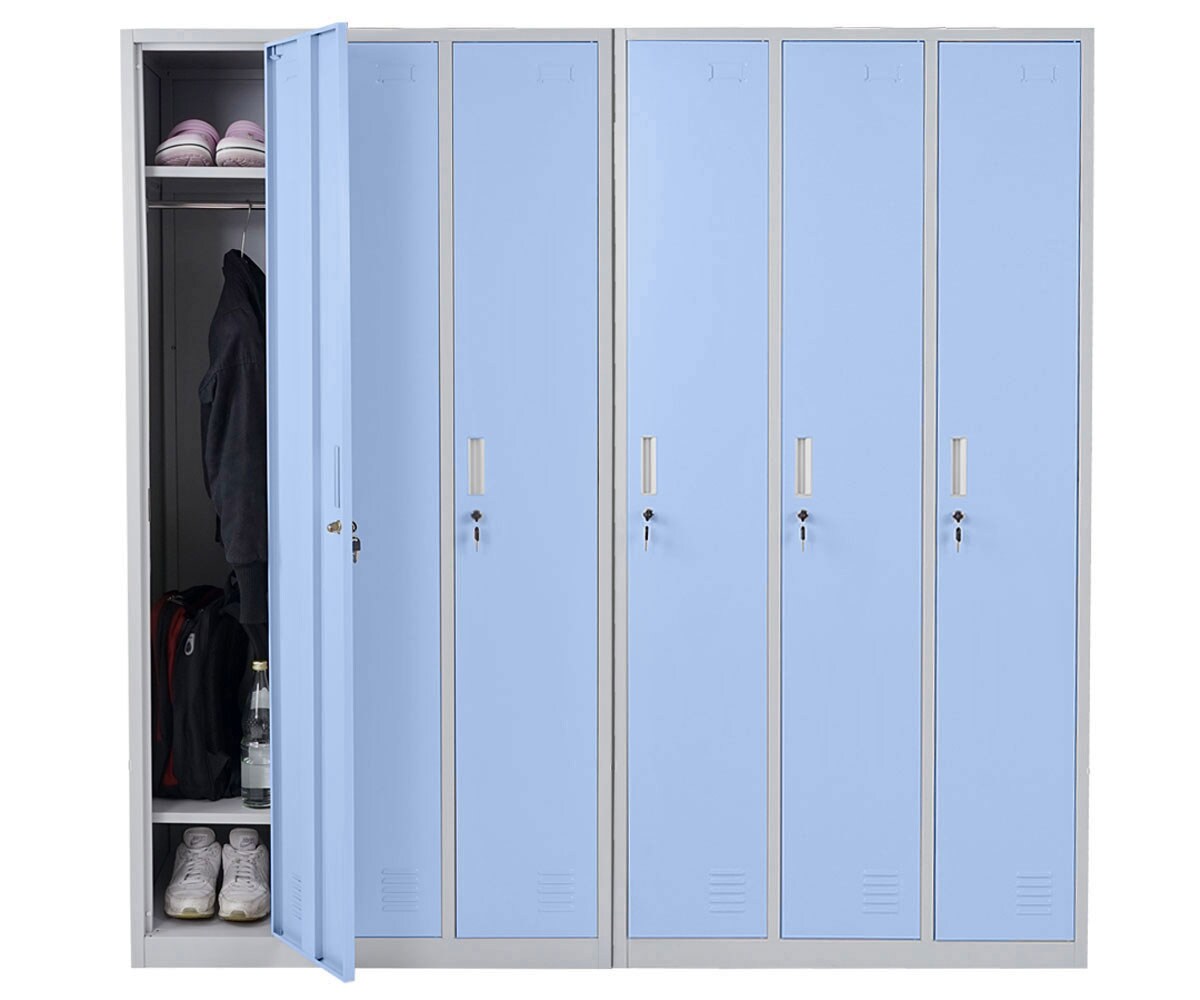 Schließfach Preston T829, Spind Wertfachschrank Schließfachschrank, Metall 6 Fächer ~ blau