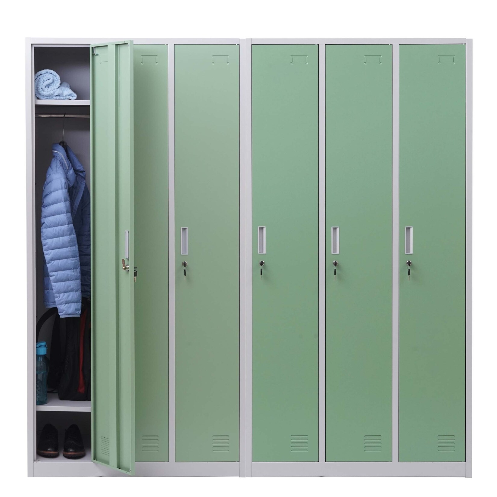 Schließfach Preston T829, Spind Wertfachschrank Schließfachschrank, Metall 6 Fächer ~ grün | 04057651369303