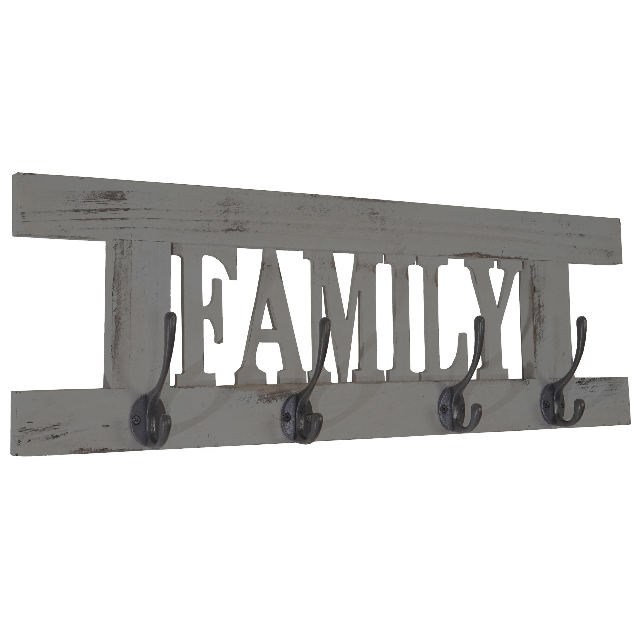 Wandgarderobe Familie, Garderobe Garderobenpaneel, Shabby-Look Vintage 60x20cm ~ grau - Bild 1