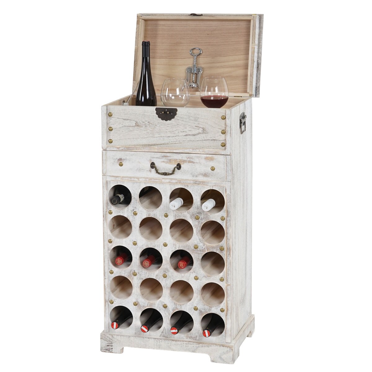 Weinregal Torre T323, Flaschenregal Regal für 20 Flaschen, 94x48x31cm, Shabby-Look, Vintage ~ weiß