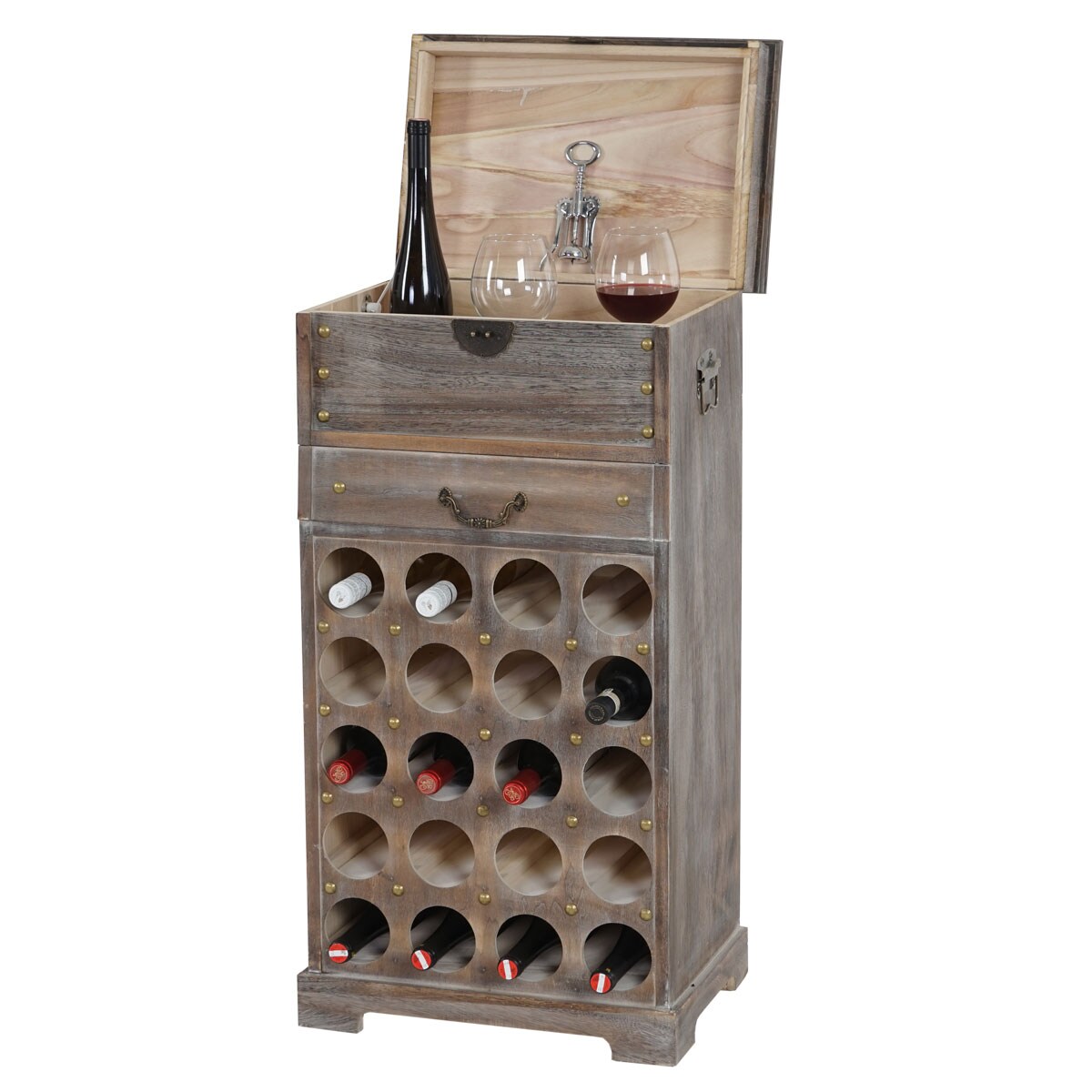 Weinregal Torre T323, Flaschenregal Regal für 20 Flaschen, 94x48x31cm, Shabby-Look, Vintage ~ braun