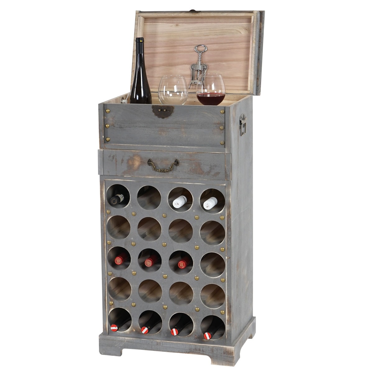Weinregal Torre T323, Flaschenregal Regal f&uuml;r 20 Flaschen, 94x48x31cm, Shabby-Look, Vintage ~ grau - Bild 1
