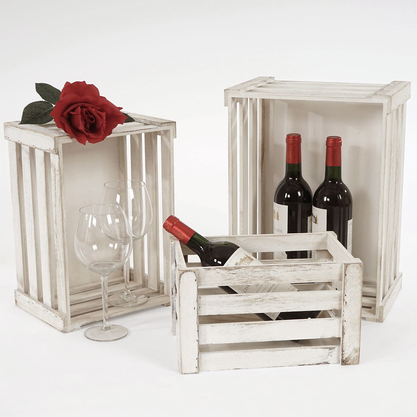 3er Set Holzkiste MCW-C56, Weinkiste Dekokiste Aufbewahrungskiste Obstkiste, Shabby-Look Vintage ~ weiß, shabby | 04052826177042