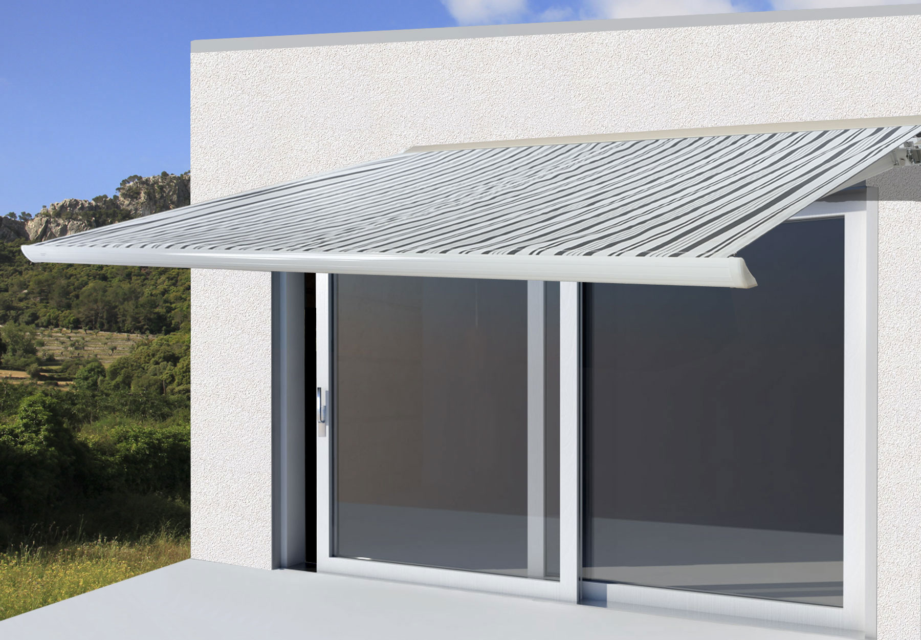 Elektrische Kassettenmarkise H124, Markise Vollkassette 5x3m ~ Polyester Grau/Wei&szlig; - Bild 1