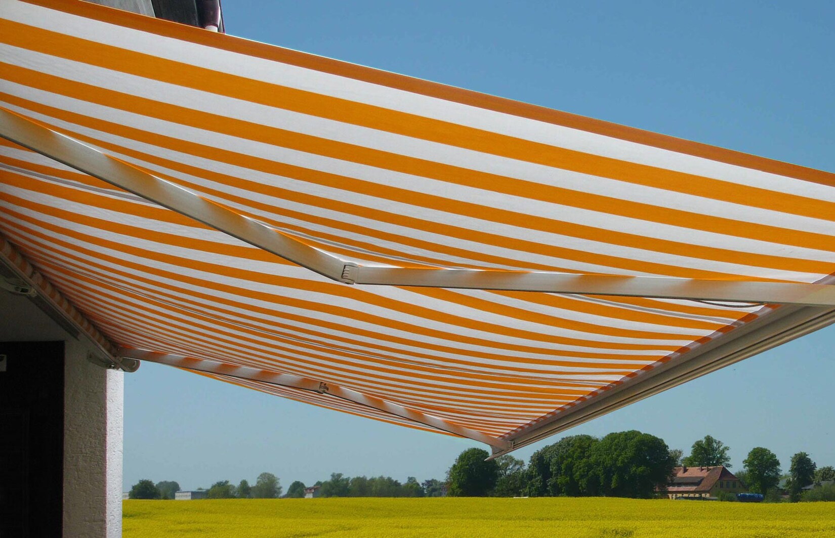 Elektrische Kassettenmarkise H124, Markise Vollkassette 5x3m ~ Polyester Orange/Weiß