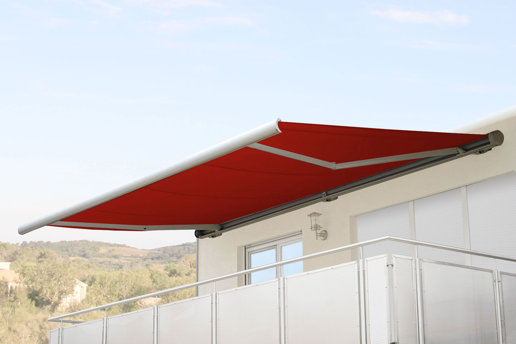 Elektrische Kassettenmarkise H124, Markise Vollkassette 5x3m ~ Acryl bordeaux-rot - Bild 1