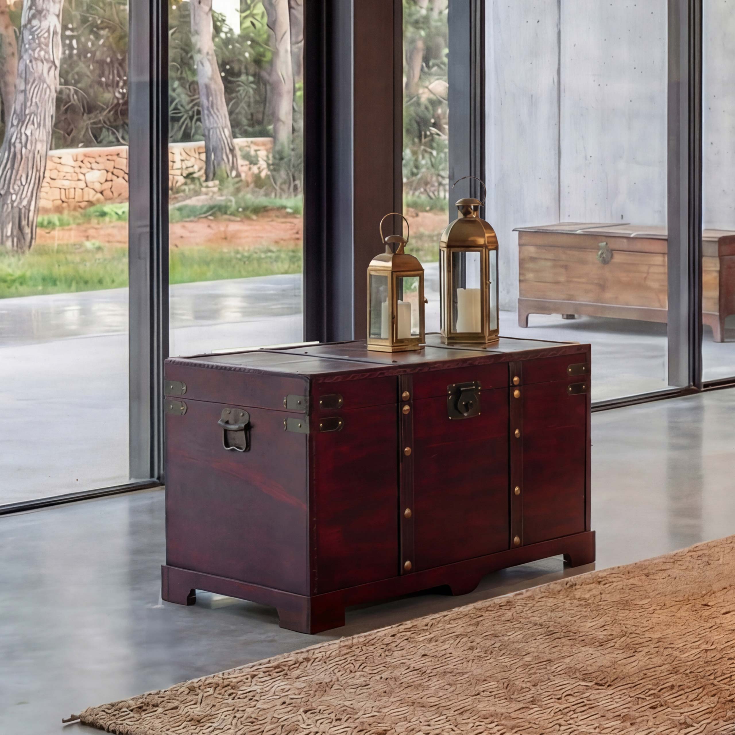 Holztruhe Holzbox Schatztruhe Antibes Antikoptik 49x77x47cm ~ eckig - Bild 1