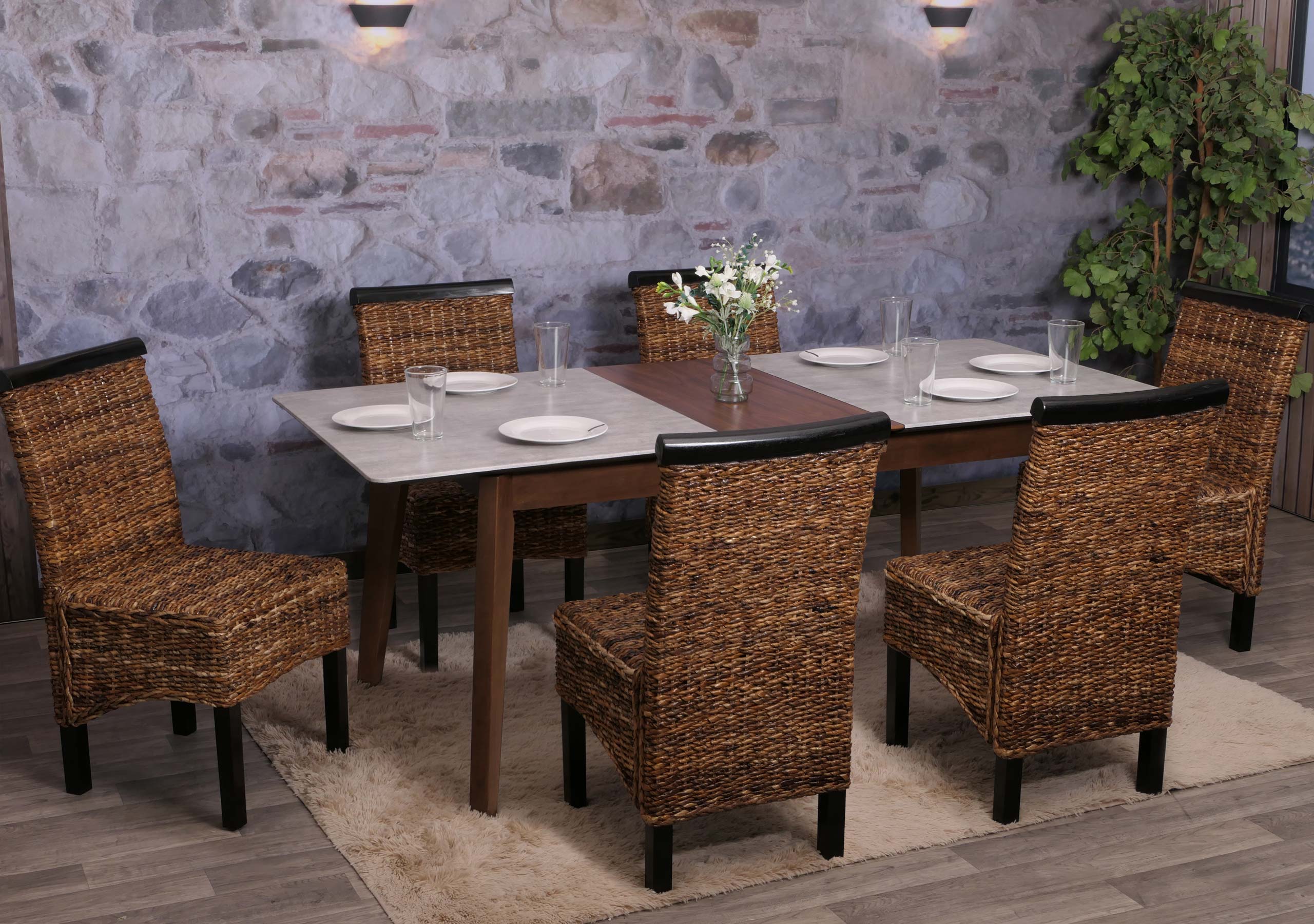Esszimmerstuhl Acireale, Korbgeflecht (6er-Set) dunkel, ohne Kissen - Bild 1