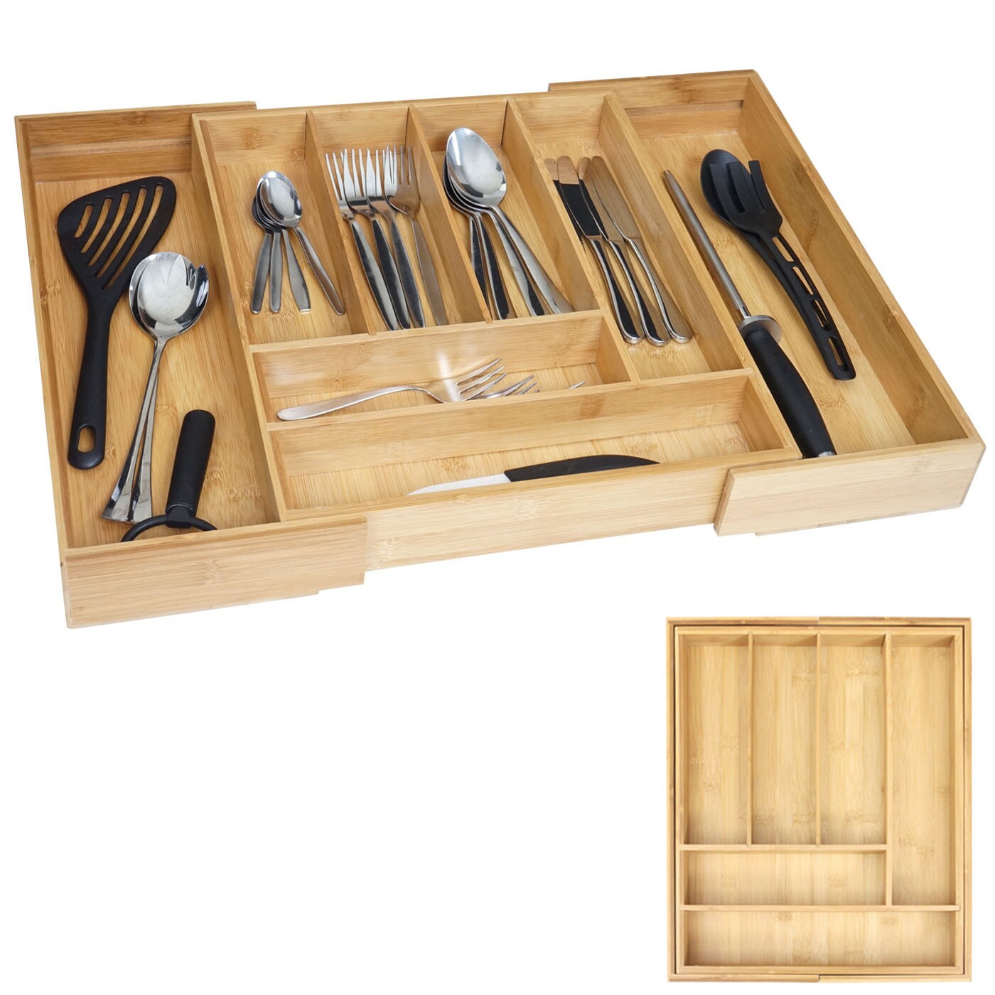 Besteckkasten MCW-B20, Schubladeneinsatz Geschirrkasten, Bambus variabel 35-58x45cm - Bild 1