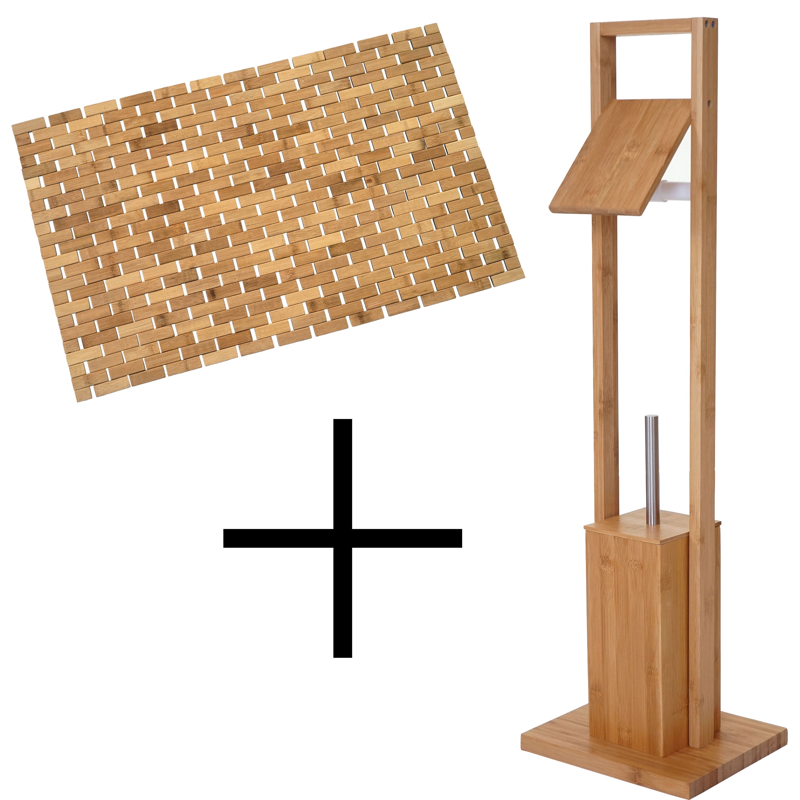 Badezimmerset MCW-B18, WC-Papierhalter Klopapierhalter Badematte Badvorleger Badm&ouml;bel Badset, Bambus - Bild 1
