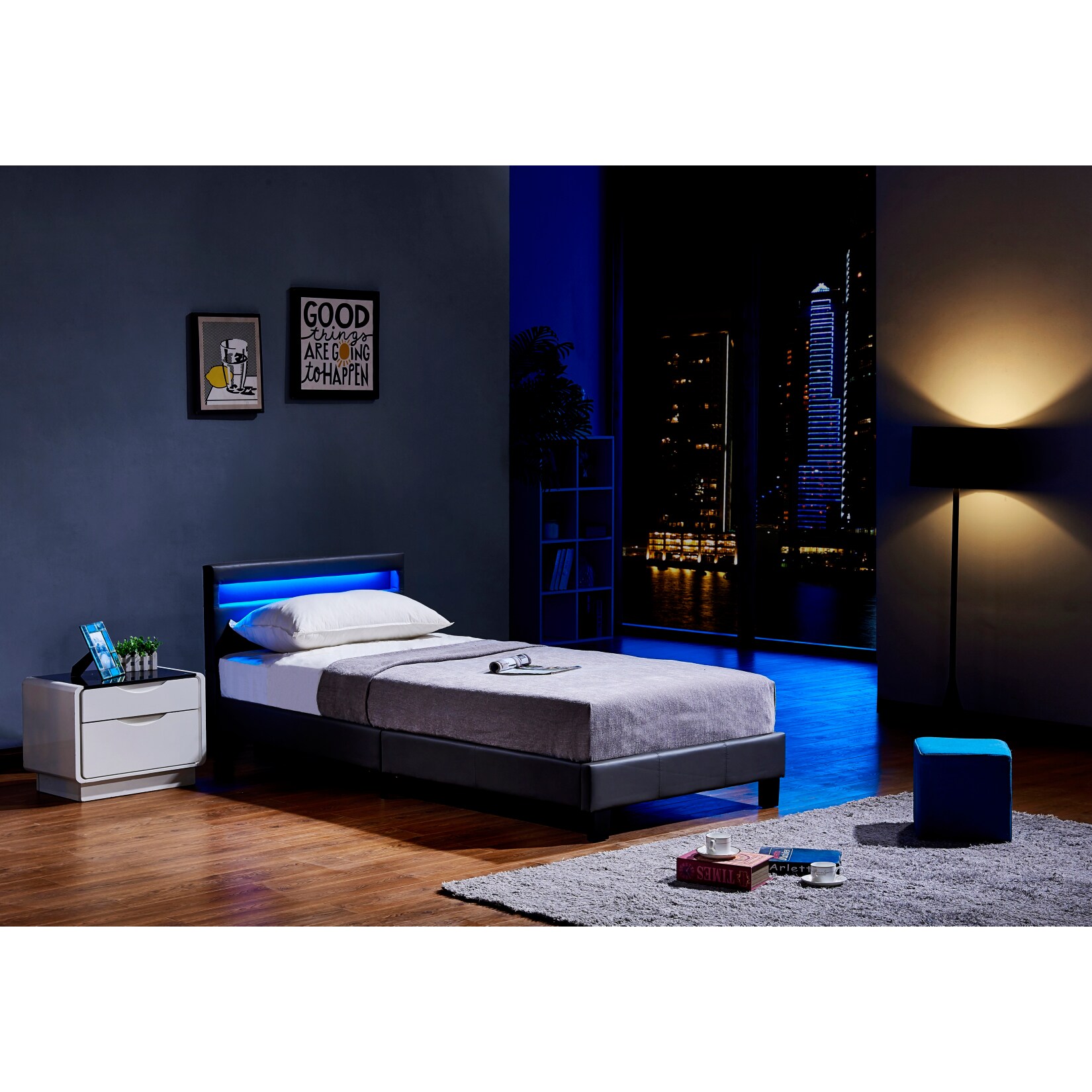 HOME DELUXE LED Bett Astro 90×200, versch. Farben – Dunkelgrau | 04058166083968