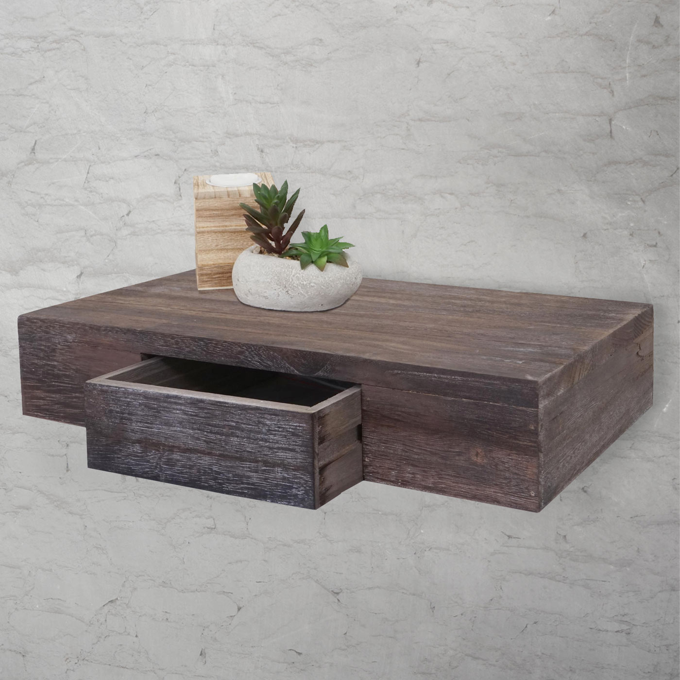 Wandregal Cher, Regal H&auml;ngeregal mit Schublade, 40cm ~ braun shabby - Bild 1