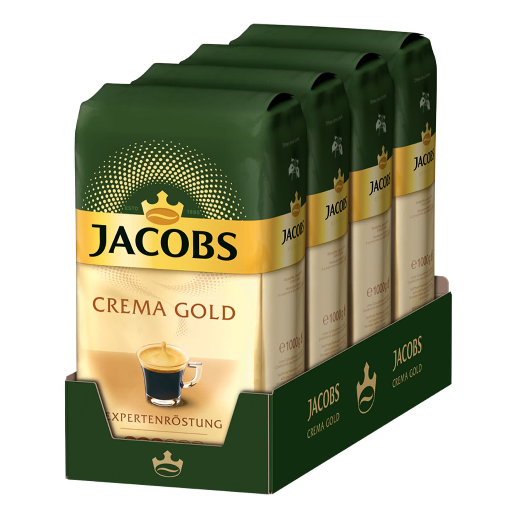 Jacobs Crema Gold Expertenr&ouml;stung ganze Kaffeebohnen 1 kg, 4er Pack - Bild 1
