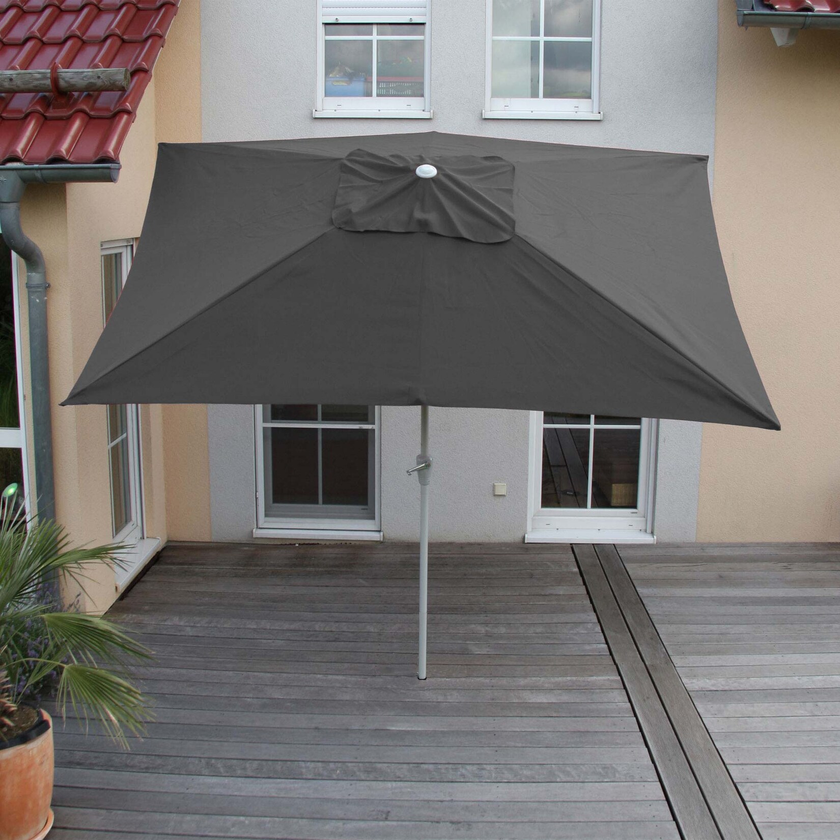 Sonnenschirm Castellammare, Gartenschirm, 2x3m rechteckig neigbar, Polyester/Alu 4,5kg UV-Schutz 50+ ~ anthrazit