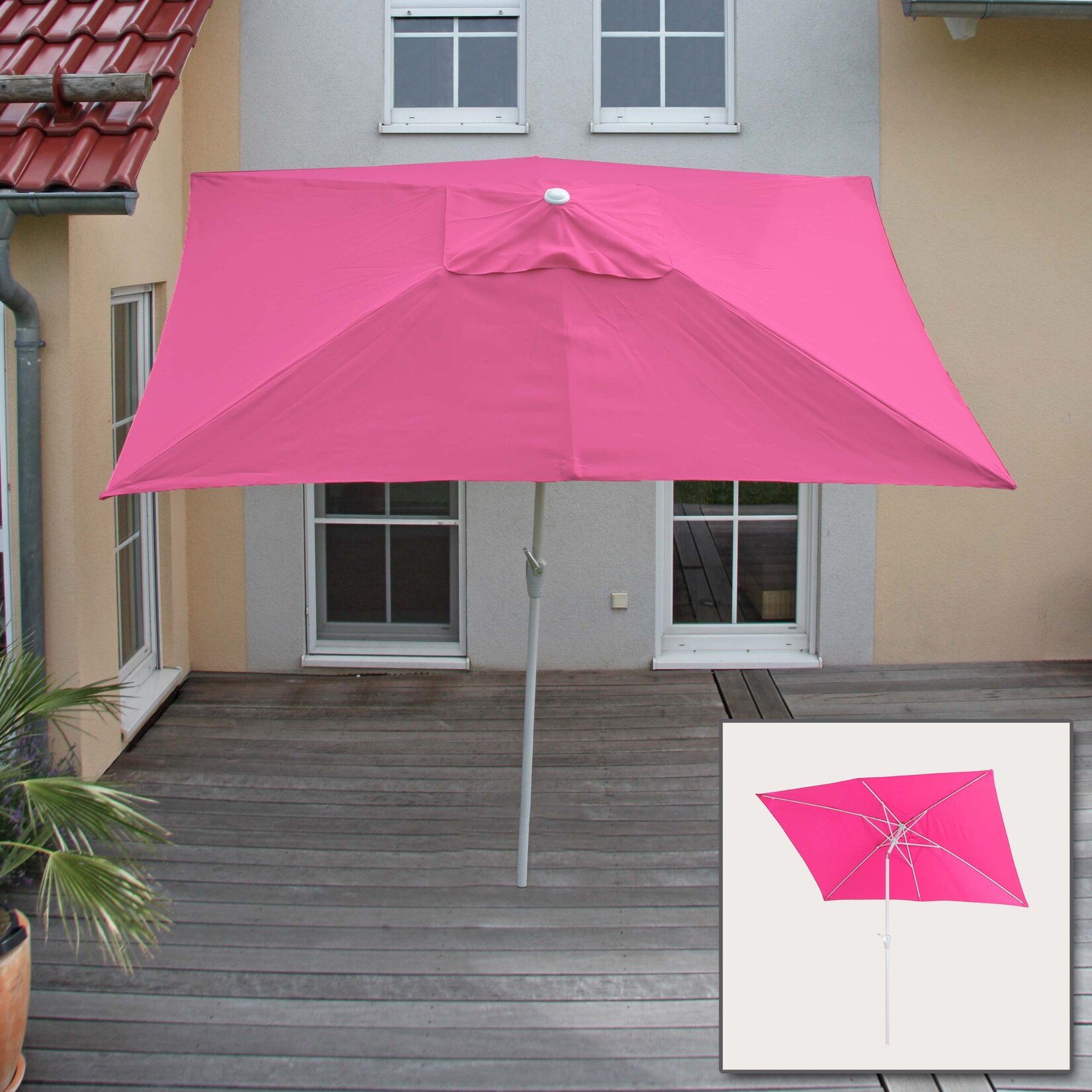 Sonnenschirm Castellammare, Gartenschirm, 2x3m rechteckig neigbar, Polyester/Alu 4,5kg UV-Schutz 50+ ~ pink