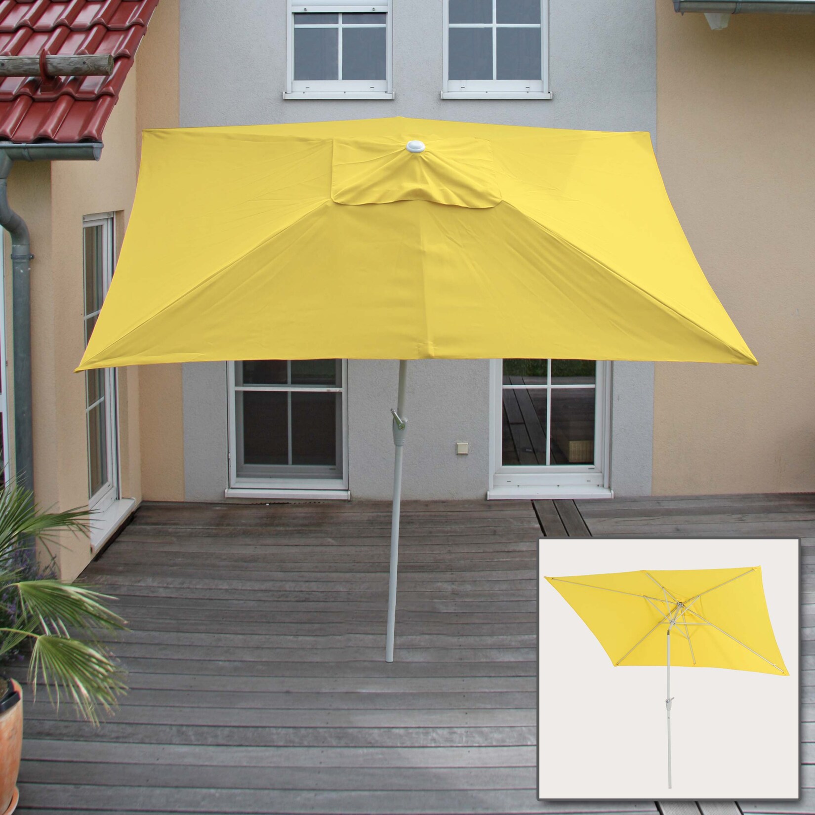 Sonnenschirm Castellammare, Gartenschirm, 2x3m rechteckig neigbar, Polyester/Alu  UV-Schutz 50+ ~ gelb