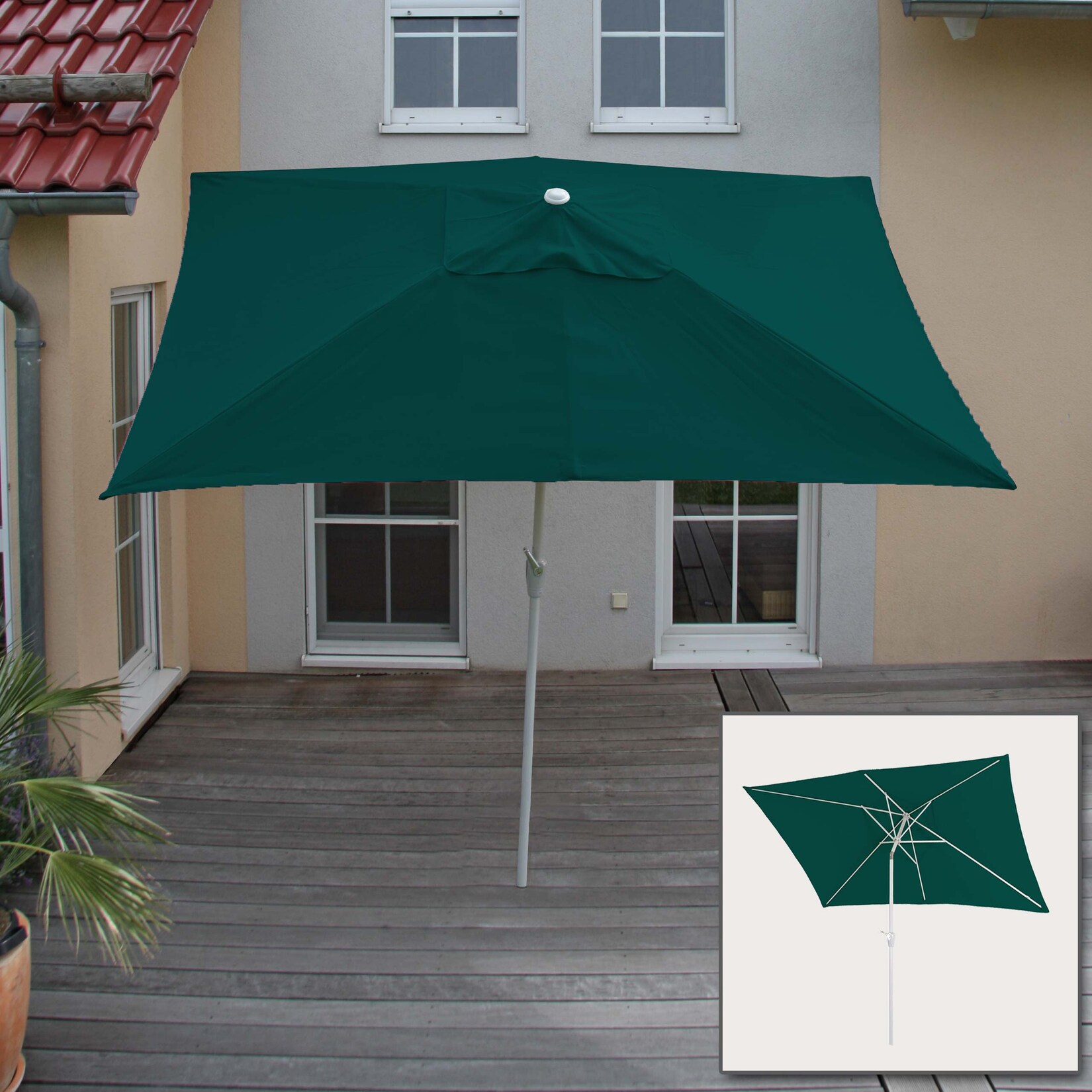 Sonnenschirm Castellammare, Gartenschirm, 2x3m rechteckig neigbar, Polyester/Alu 4,5kg UV-Schutz 50+ ~ grün