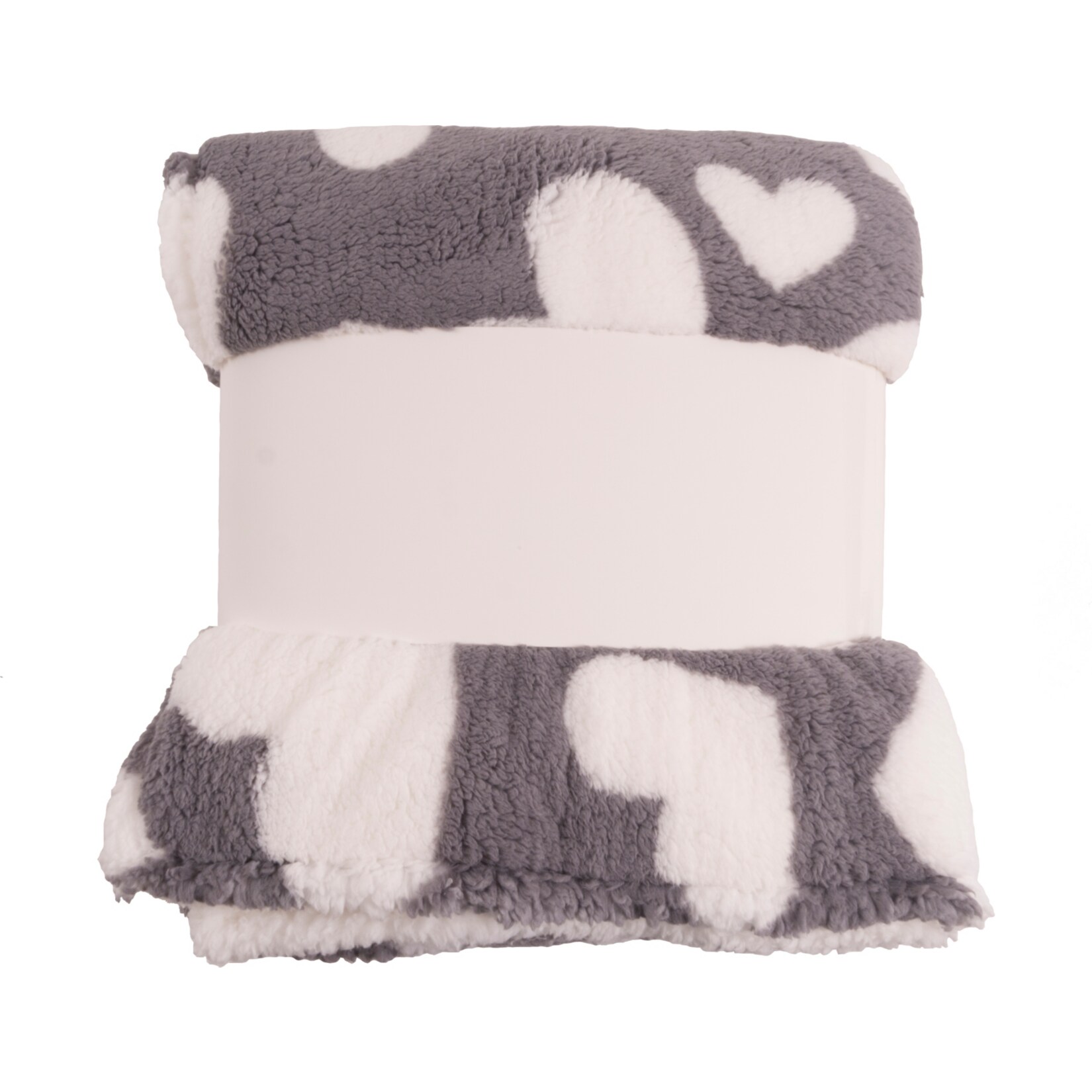 Wohndecke Lammfelloptik  ca. 150 x 200 cm -  grau mit Herzen - Bild 1