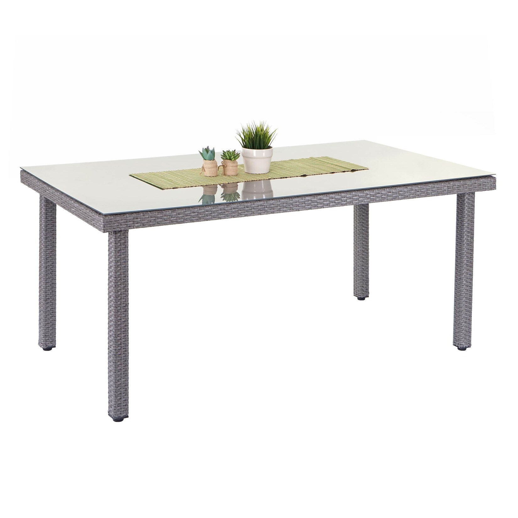 Poly-Rattan Gartentisch Chieti, Esstisch Tisch mit Glasplatte, 160x90x74cm ~ grau | 04057651292533